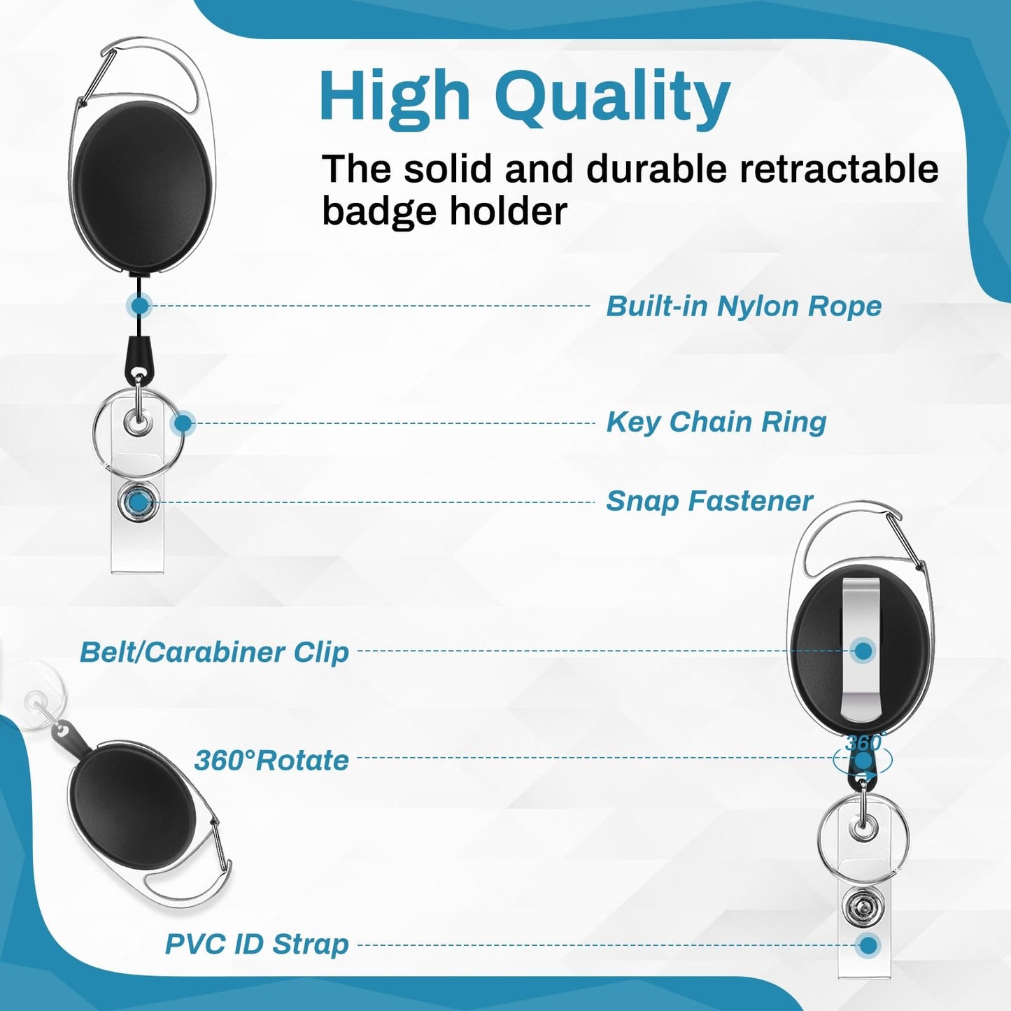 60 Pcs Badge Reels Retractable Bulk ID Badge Holders Retractable Lanyards with Carabiner Reel Clip for Keys, Badge Name Card Holder