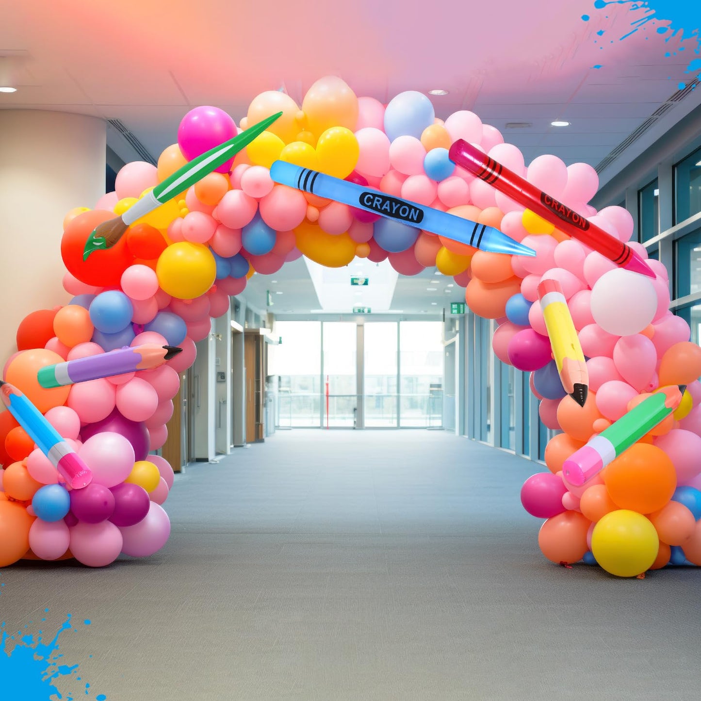 Glimin 12 Pcs Inflatable Crayons Balloons Decoration Set Giant Large Crayons Pencils Paint Brush Hanging Inflatable Decor for Garden Room Birthday Back to School Party Decorations,12 Designs