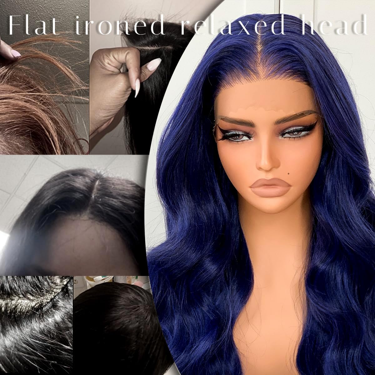 BlackSwern Dark Blue Wig 13x6 Synthetic Lace Front Wig,HD Lace Pre-Plucked Navy Blue Lace Frontal Wig,26inch Body Wave Wigs 200 Density,Pre-Plucked PLUS 1.5’’Hairline+ Flat Iron Relaxed Free Part