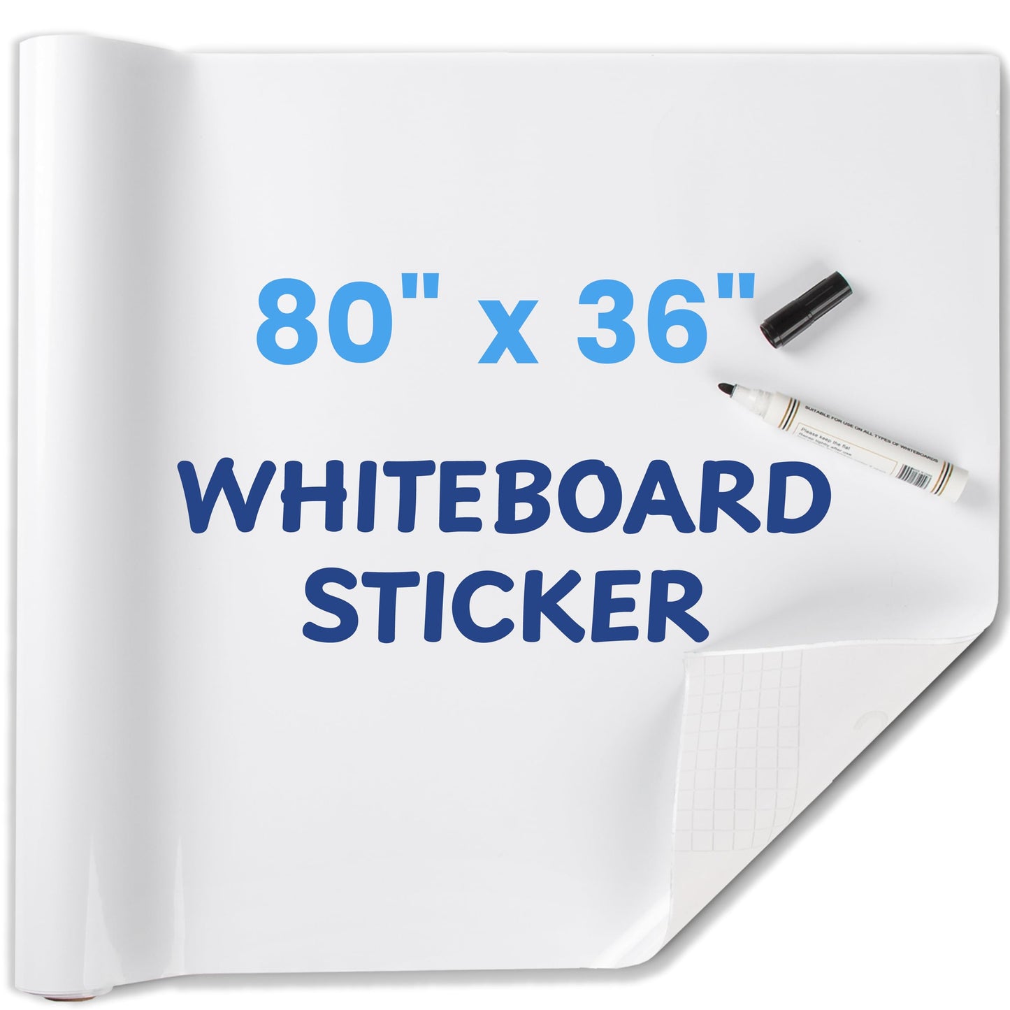 HeatPomelo White Board Paper for Wall, 80" x 36" No Ghosting Peel and Stick Dry Erase Whiteboard Roll, Stain-Proof Self-Adhesive Whiteboard Wallpaper for Home, Office, Classroom
