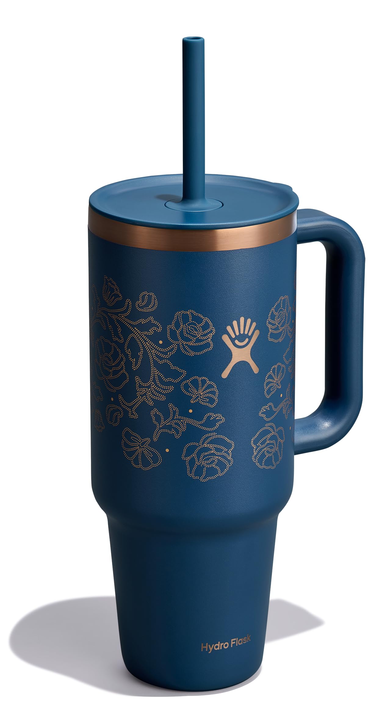 Hydro Flask 40 Oz Travel Tumbler with Handle, Lid and Straw - Insulated Stainless Steel in Western Dark Blue