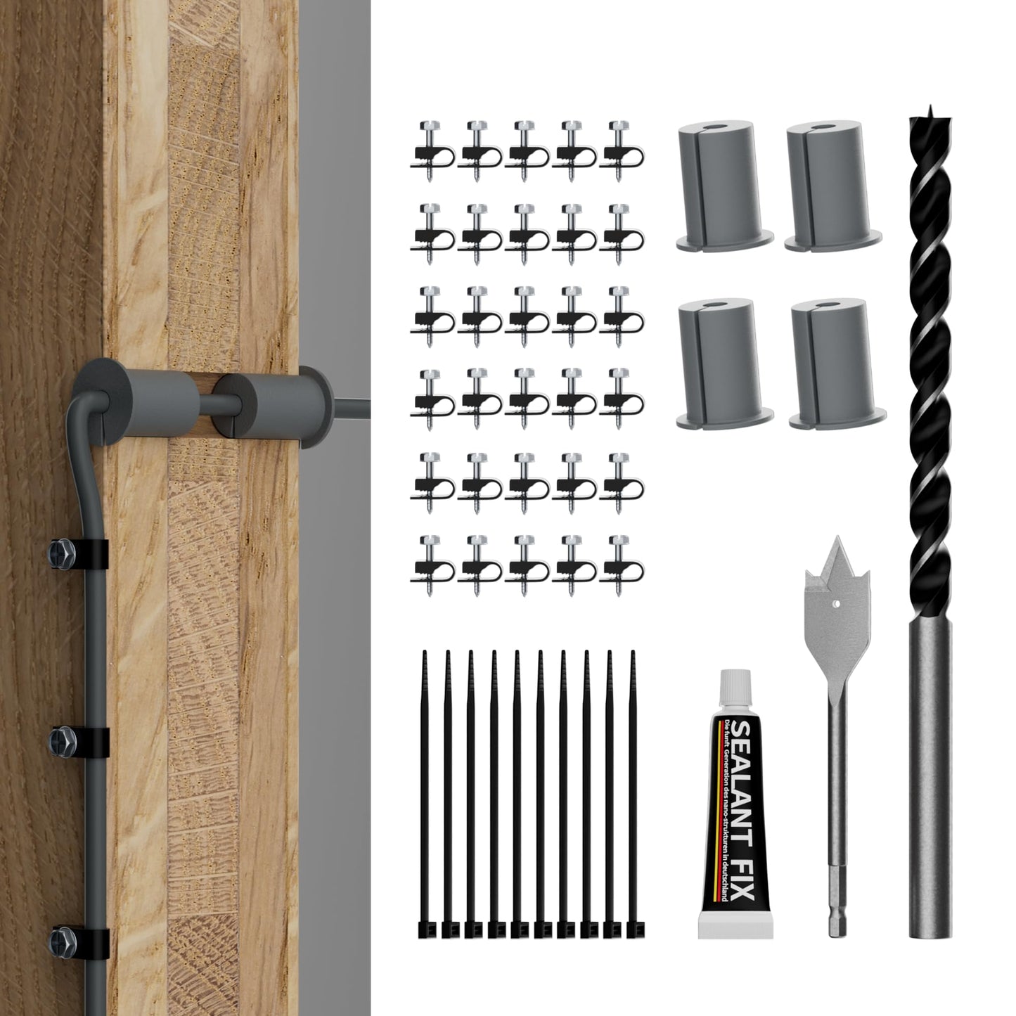 EAZUSE Starlink Cable Routing Kit for Gen 2 Gen 3 Starlink Cable Grommets Wall Pass Through Tool Kit for Roof Mounting Wall Mount Including 1" & 5/16" Drill Bit, Wire Clips Glue & Cable Ties