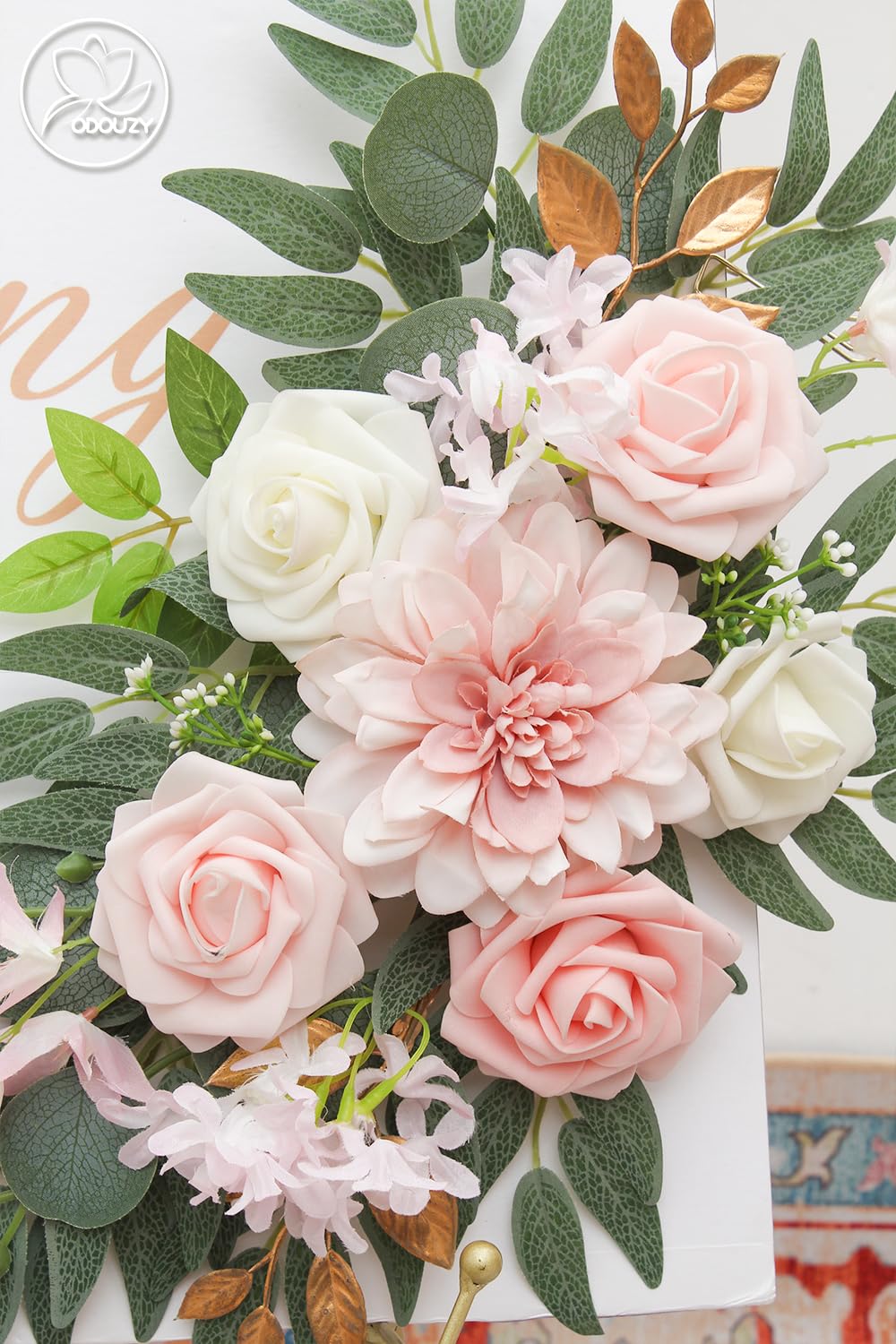 Odouzy Pack of 2 Wedding Arch Decorations Artificial Hanging Flowers Floral Swag for Wedding Welcome Sign Backdrop Balloon Arch Home Party Bridal Ceremony Reusable (Light Pink)