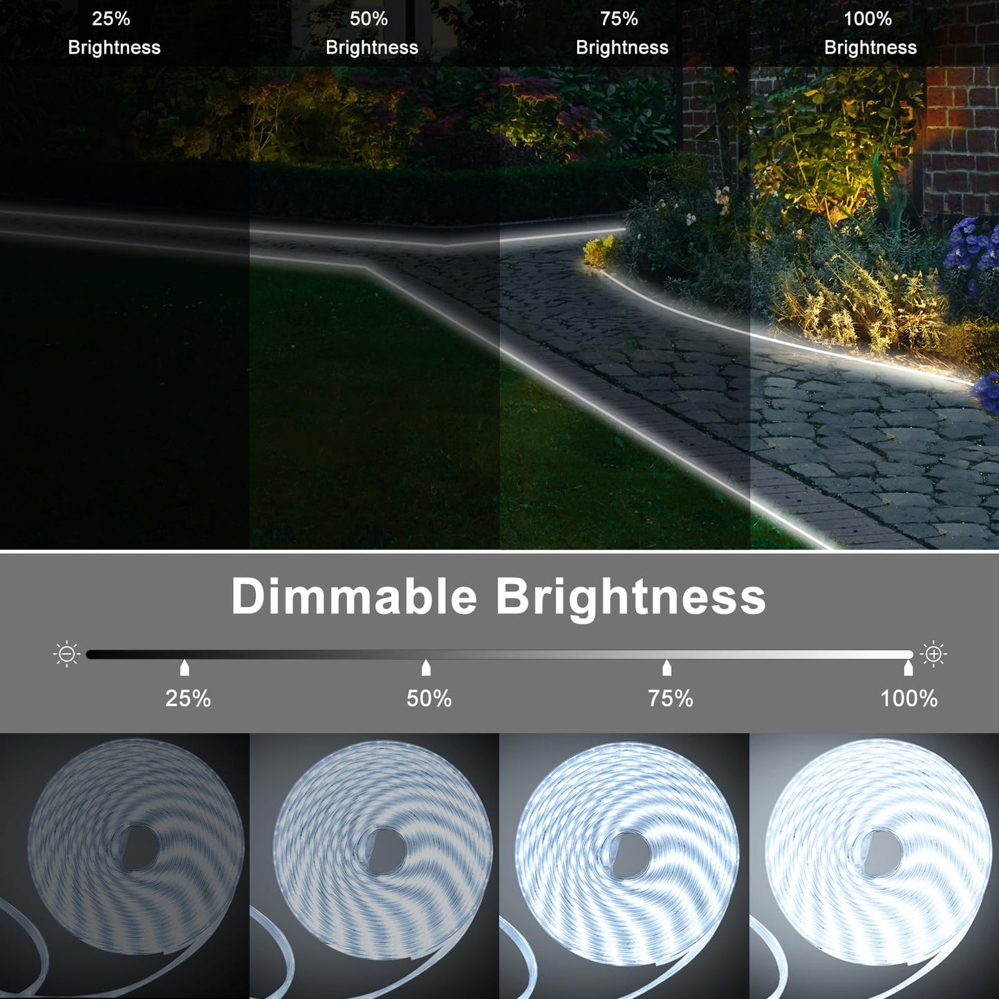 DBFAIRY 50Ft Solar LED Strip Lights Outdoor, Large Capacity Solar Powered Flexible Tape Lights with Remote Dimmable 8 Lighting Modes for Patio Pool Camping Decor, 6000K Cool White