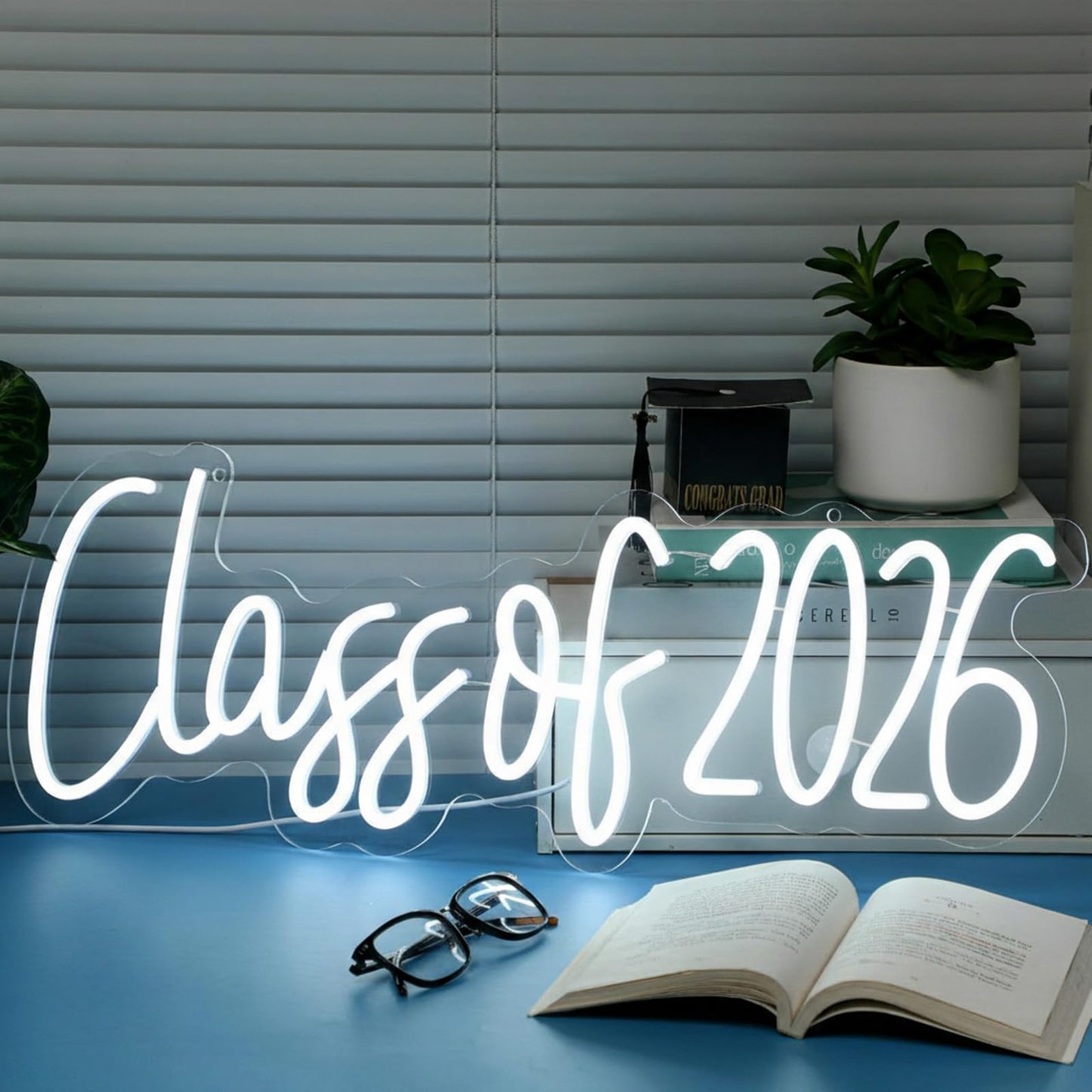 Glooglitter Large Congrats Grad Neon Sign Class of 2026 Sign Decor Grad Light up Decor LED Graduation Congratulation Gift for Graduation Ceremony Party Backdrop Celebration(Class)