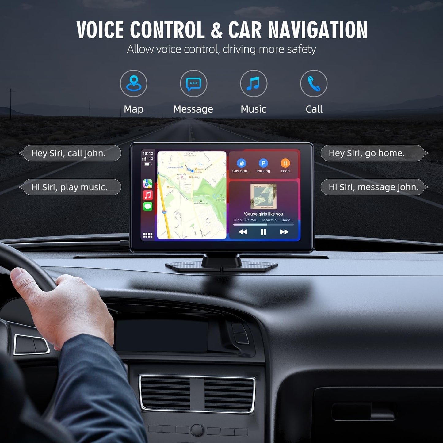 Portable Wireless Carplay Screen, PBYRD 9" Touchscreen with 4K HD Front Camera, Car Stereo with Apple Carplay & Android Auto, Mirror Link/Voice Control/Bluetooth/GPS Navigation-2025 New