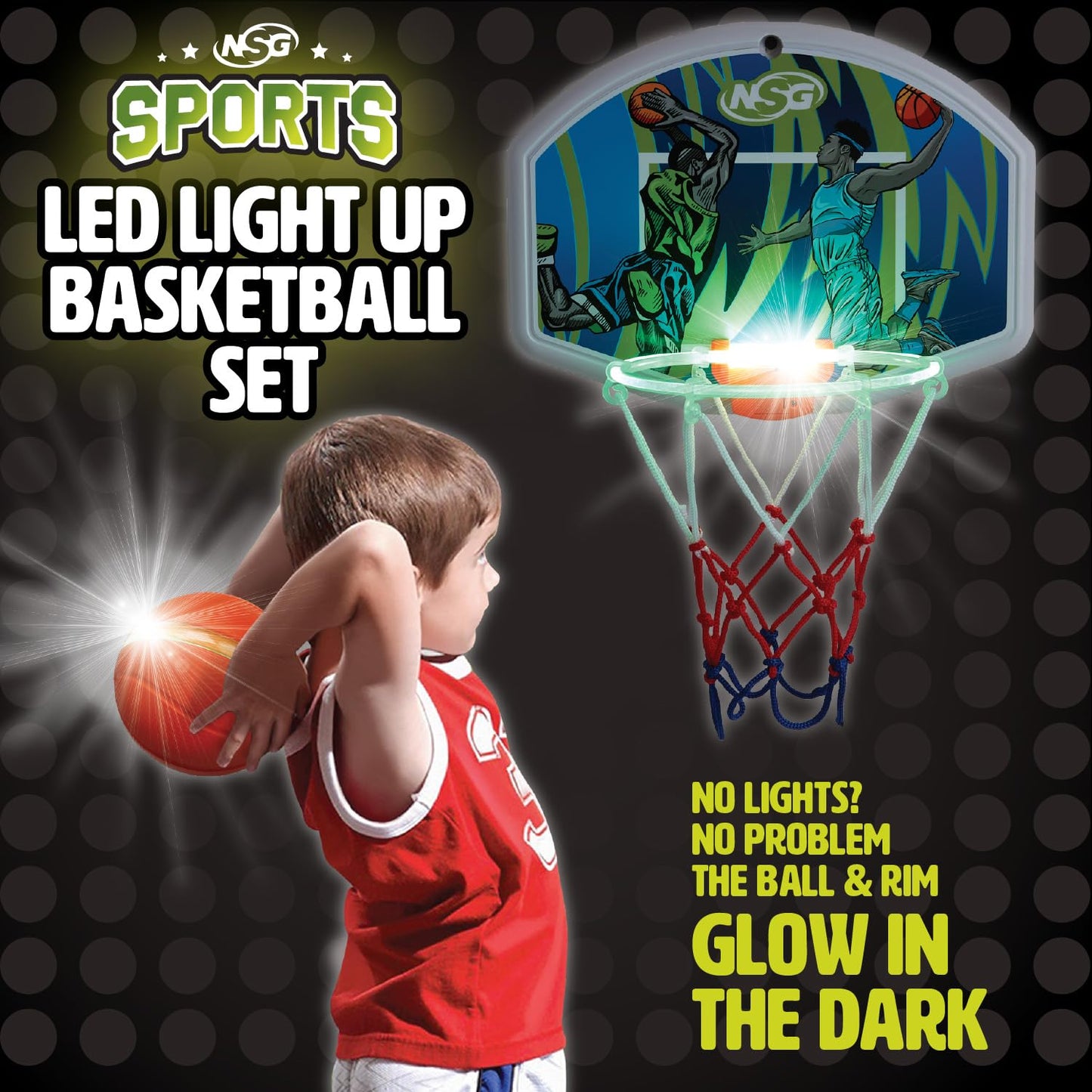 NSG LED Light-Up Basketball Hoop Set - Fun Indoor & Outdoor Play for Kids and Adults - Durable & Portable for Day or Night Games, Ages 4 & Up