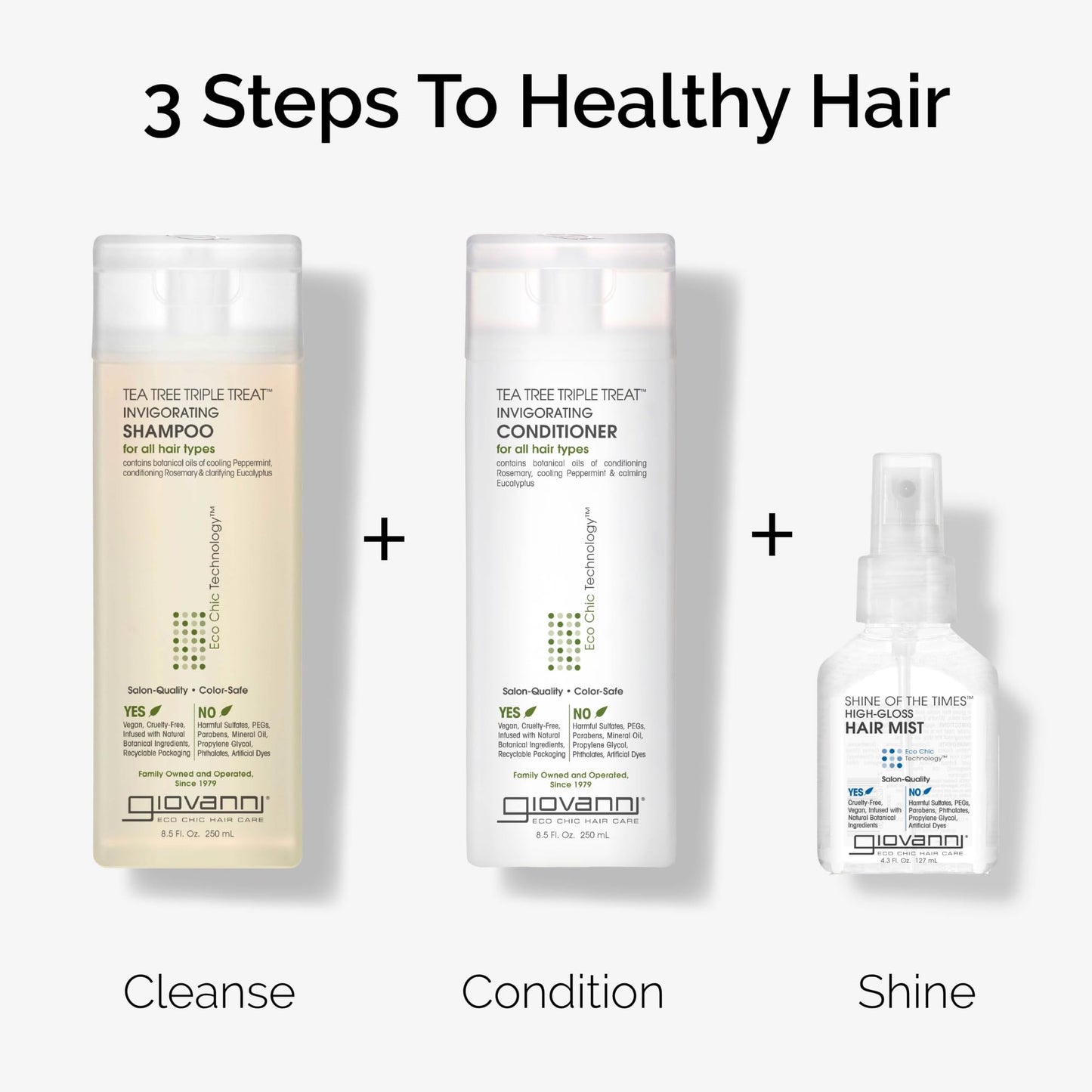 GIOVANNI Tea Tree Triple Treat Invigorating Shampoo & Conditioner Set - Cooling Peppermint, Eucalyptus, Rosemary, Helps Dry, Flaky Scalp, Salon Quality, Vegan, Cruelty Free, Paraben Free - 24 oz Each