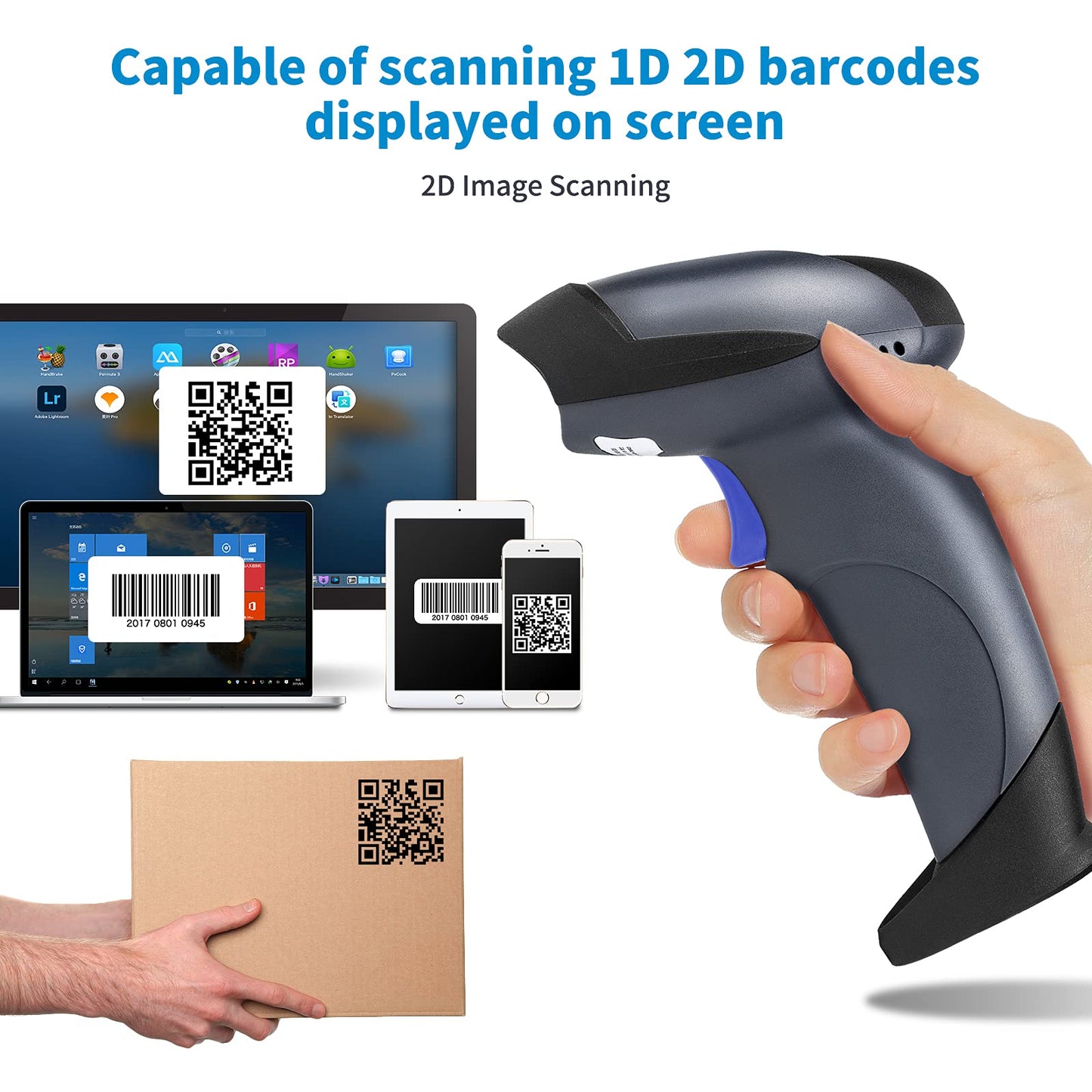 NETUM Wireless 2D QR Barcode Scanner Bluetooth with Stand, 3 in 1 Automatic Bar Code Imager Reader Handhold Scanner Gun Compatible for Laptops, Computers, Cashier, POS -M8S