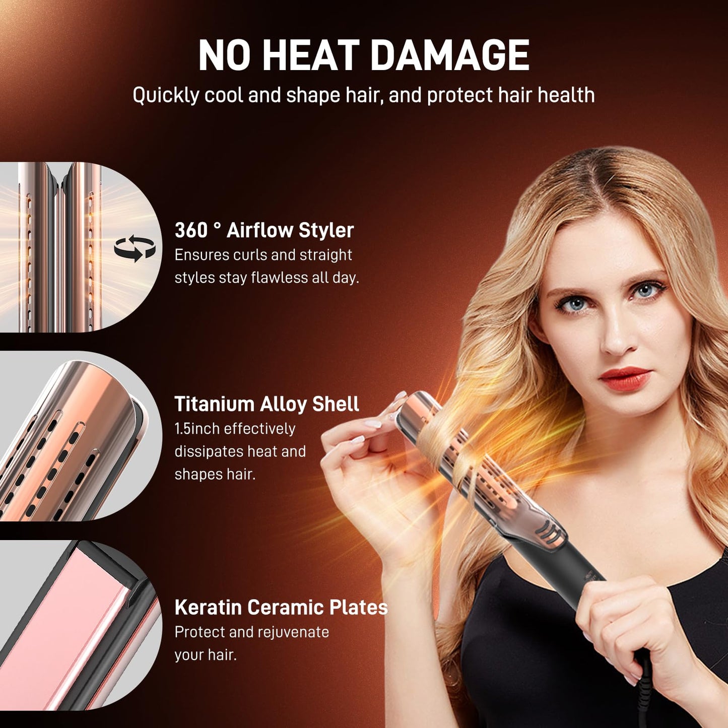 MESCOMB Upgraded 360° Airflow Styler Curling Iron - Keratin Hair Straightener and Curler 2 in 1, 1.5 Inch Titanium Ionic Curling Iron for Lasting Curls, 4 Temps, Dual Voltage for International Travel