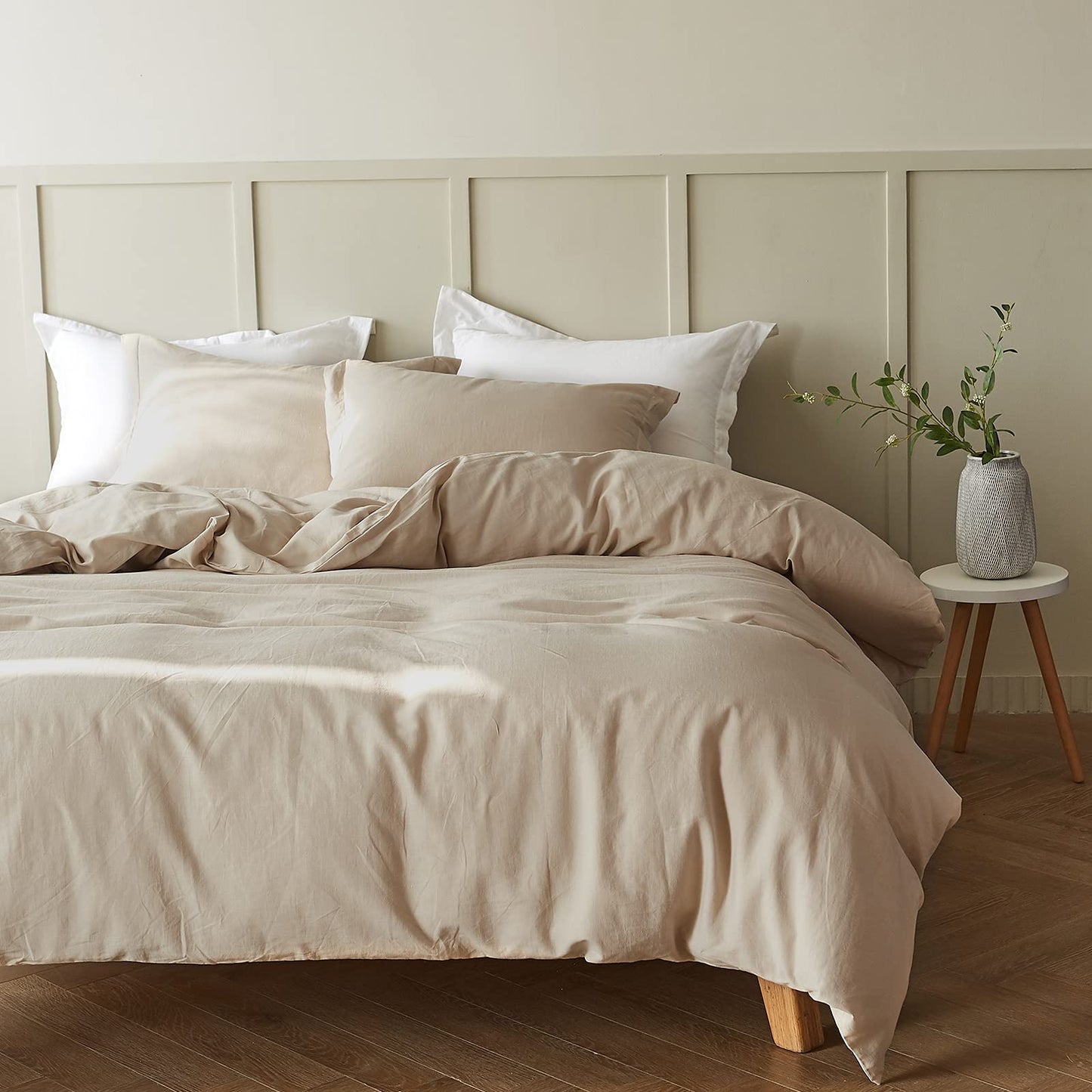 Simple&Opulence French Linen Duvet Cover Set 104"x 92"- 3 Pieces (1 Comforter Cover,2 Pillowcases)-Natural Flax Cotton Blend-Solid Color Breathable Farmhouse Bedding-Linen/Beige, King