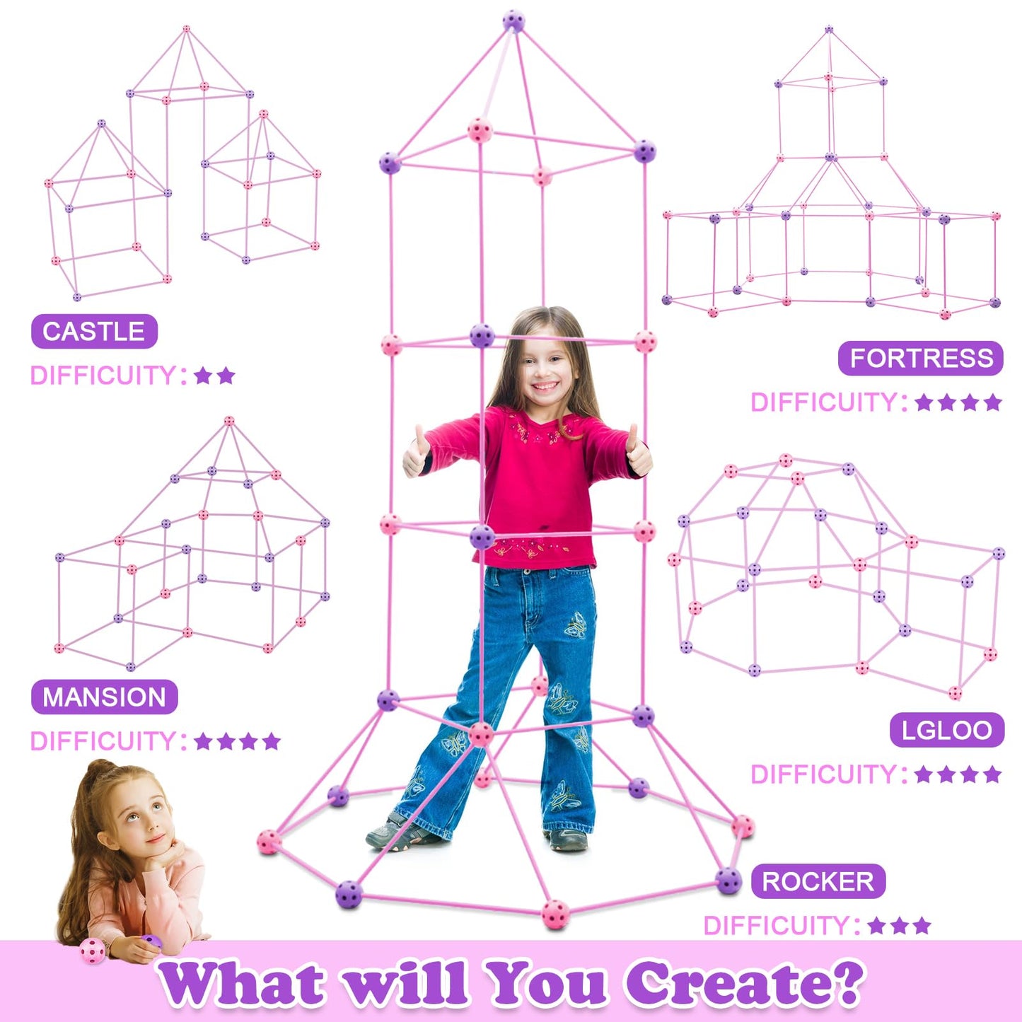 Kids Fort Building Kit 120 Pieces Construction STEM Toys for 3 4 5 6 7 8 9 10 11 12 Years Old Boys and Girls Ultimate Forts Builder Gift Build DIY Educational Learning Toy for Indoor Outdoor