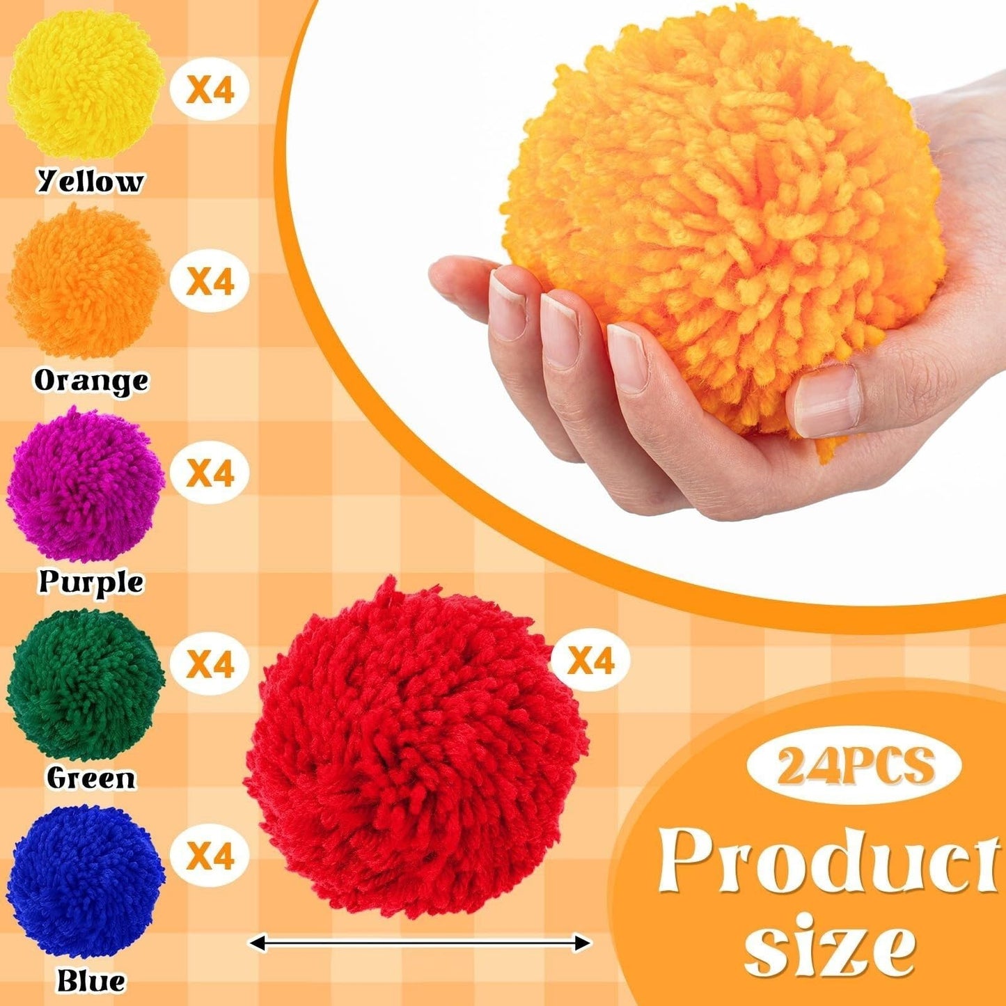 FRESHBALL 24 Pcs Kickballs Dodgeballs 4 Inches Soft Acrylic Yarn Dodgeballs Playground Balls Large Hand Ball Physical Education Equipment for Kids Adults Handball Outdoor Game Indoor Play, 6 Colors