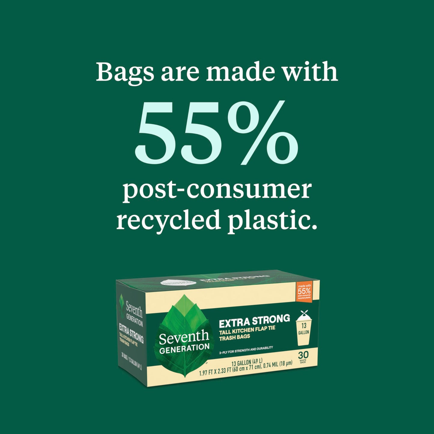 Seventh Generation Extra Strong Tall Kitchen Trash Bags 13 Gallon Pack of 6 30 count