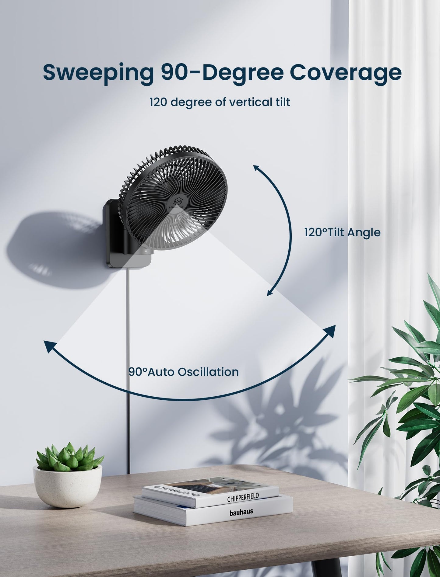 8.5-Inch Quiet Wall-Mounted Oscillation Fan with Remote & Timer, 4-Speed Adjustable for Small Bathrooms, Indoor Bedroom Cooling for RV, Adjustable Tilt, 5.92 ft Cord, Garage Cooling Fan for Home