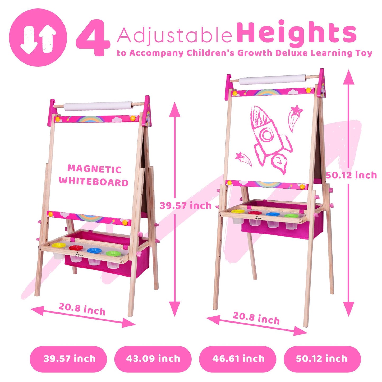 Joyooss Art Easel for Kids, Adjustable Standing Wooden Toddler Kids Easel Double Sided Drawing Board Whiteboard & Chalkboard Dry Easel Board, Art Easel for Kids Age 4-8 9-12 Painting Set