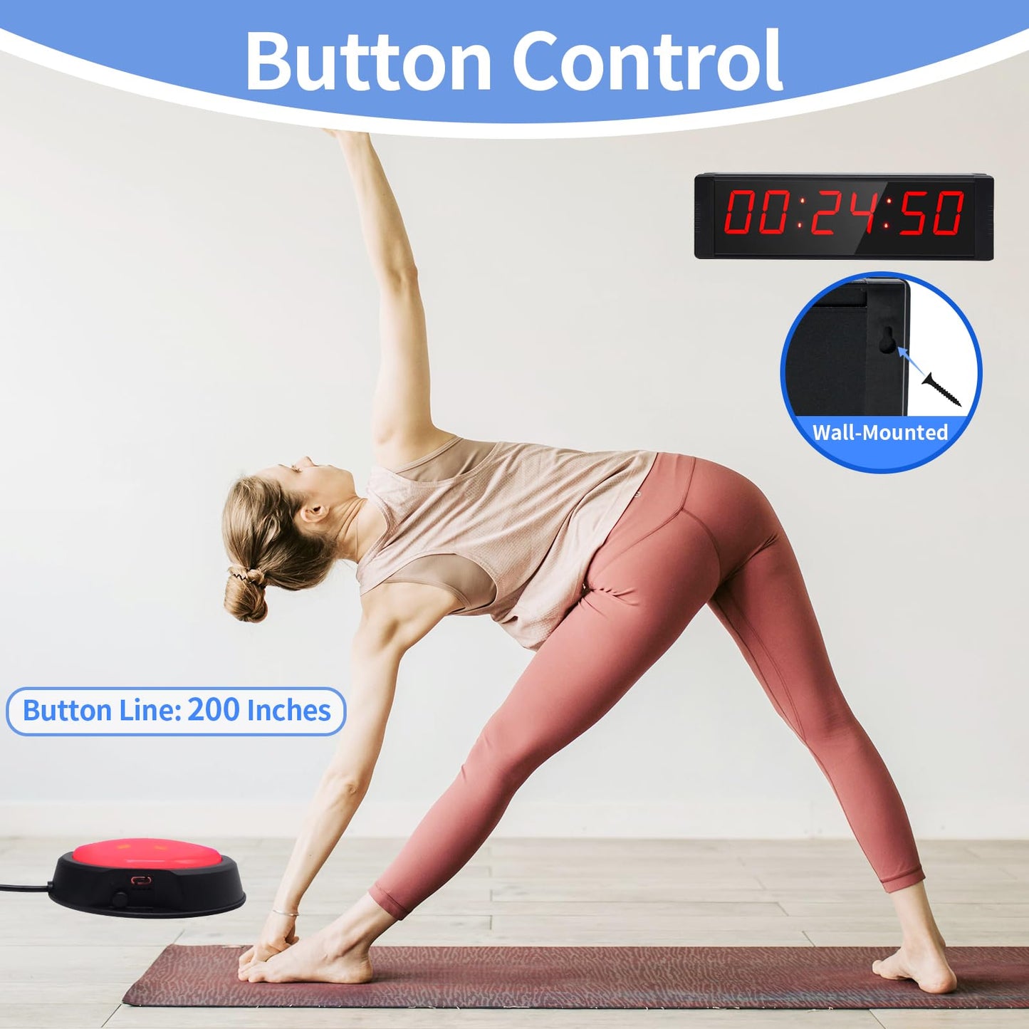 Ousmile Large Stopwatch with Start/Stop Button, LED Digital Timer with Remote, Countdown Clock with Buzzer, Gym Clock for Home Gym, Interval Timer for Workout