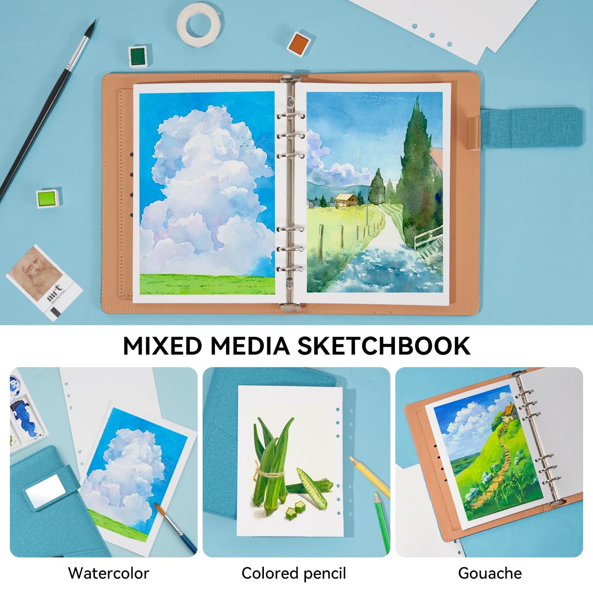 Lightwish Watercolor Sketchbook,100% Cotton Acid Free Watercolor Journal,300gsm/140lb Hot Press Watercolor Paper for Artists,Adults,Students,20 Sheets,9.25 * 6.3 Inches