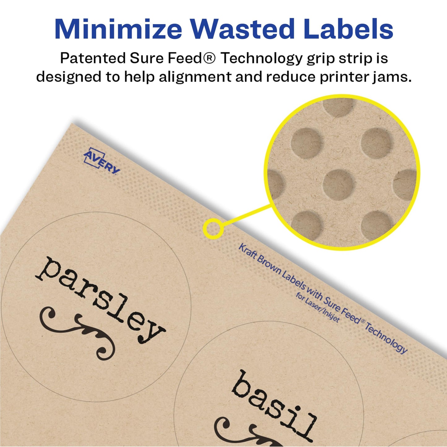 Avery Kraft Brown Round Labels with Sure Feed Technology, 2.5" Diameter, Print to the Edge, Laser/Inkjet Printable Labels, 2 Packs of 22808, 450 Total (5639)