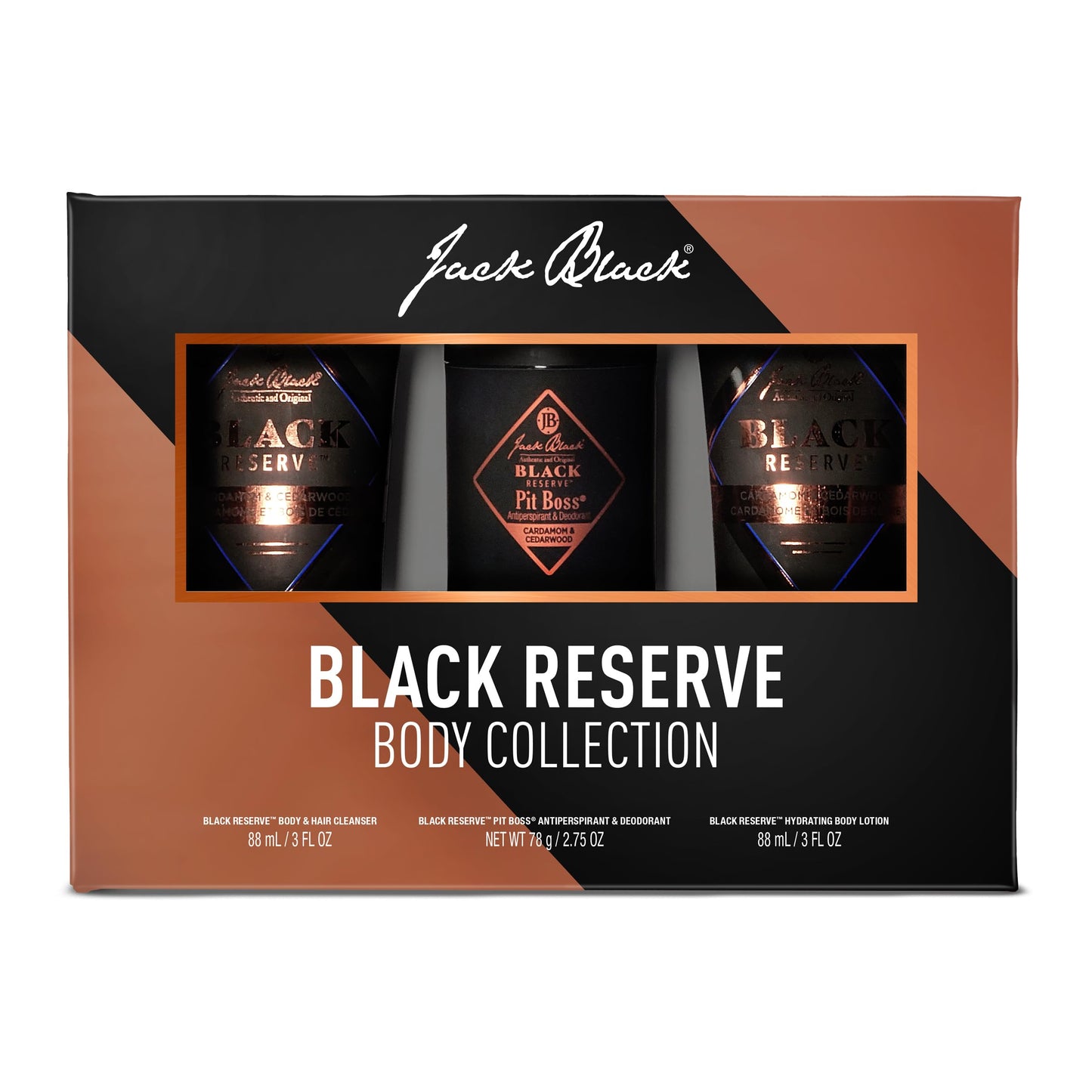 Jack Black Black Reserve Body Collection Set for Men – Cardamom & Cedarwood – Dual-Purpose Mens Body Wash, Pit Boss Mens Deodorant, Mens Body Lotion, Mens Grooming Kit