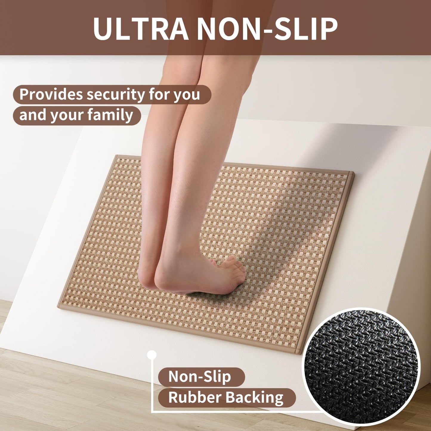 YDKGL Large Kitchen Runner Rugs Long Kitchen Mat Non Slip Washable, Super Absorbent Soft Chenille Braided Kitchen Mats for Floor, Rubber Backing Kitchen Sink Standing Mat, Easy Clean, Brown 36"x71"