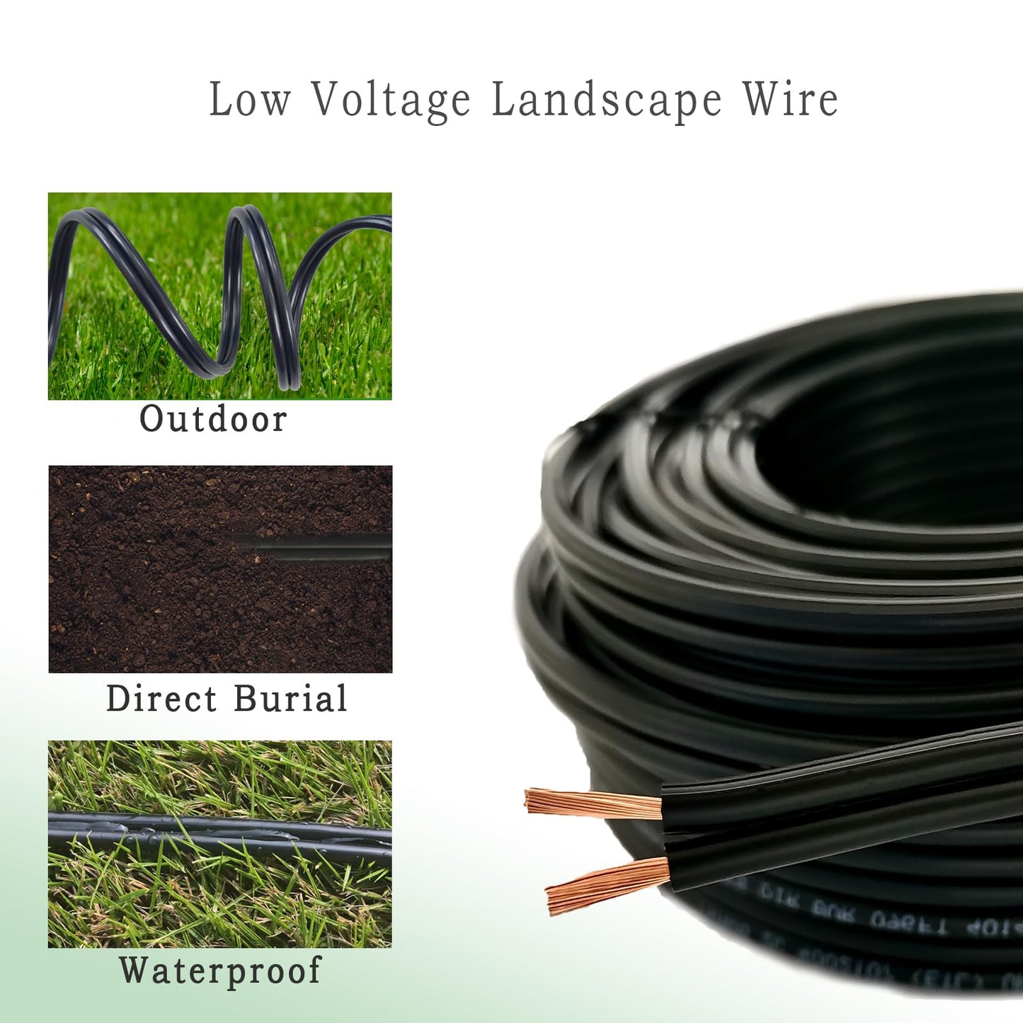 Cableague 12/2 Low Voltage Landscape Lighting Wire 100ft 12AWG*2C Waterproof Conductor Outdoor Direct Burial 100 feet Black