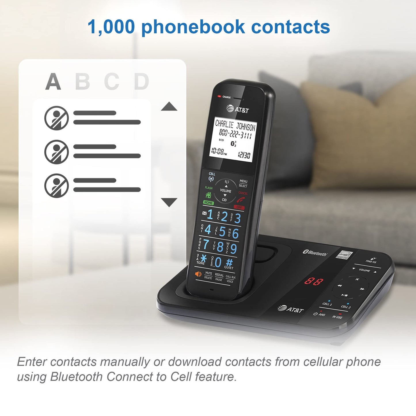 AT&T GL2113-31 Cordless Phone with Smart Call Blocker, Bluetooth Connect to Cell, Answering Machine, Full-Duplex Speakerphone