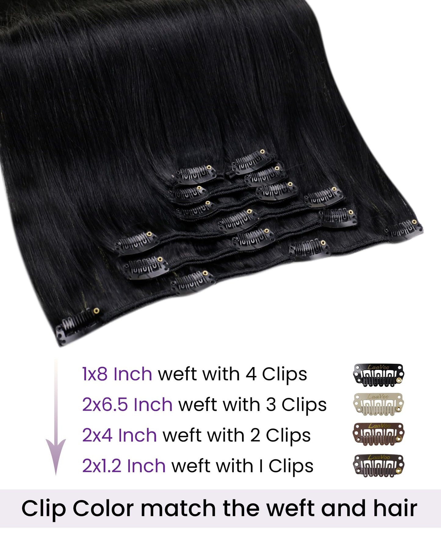 LaaVoo Black Hair Extensions Clip in Black Clip in Hair Extensions Black Women 18 Inch Human Hair Clip ins Jet Black Hair Extensions for Black Women Silky Straight Full Head 7pcs 105g