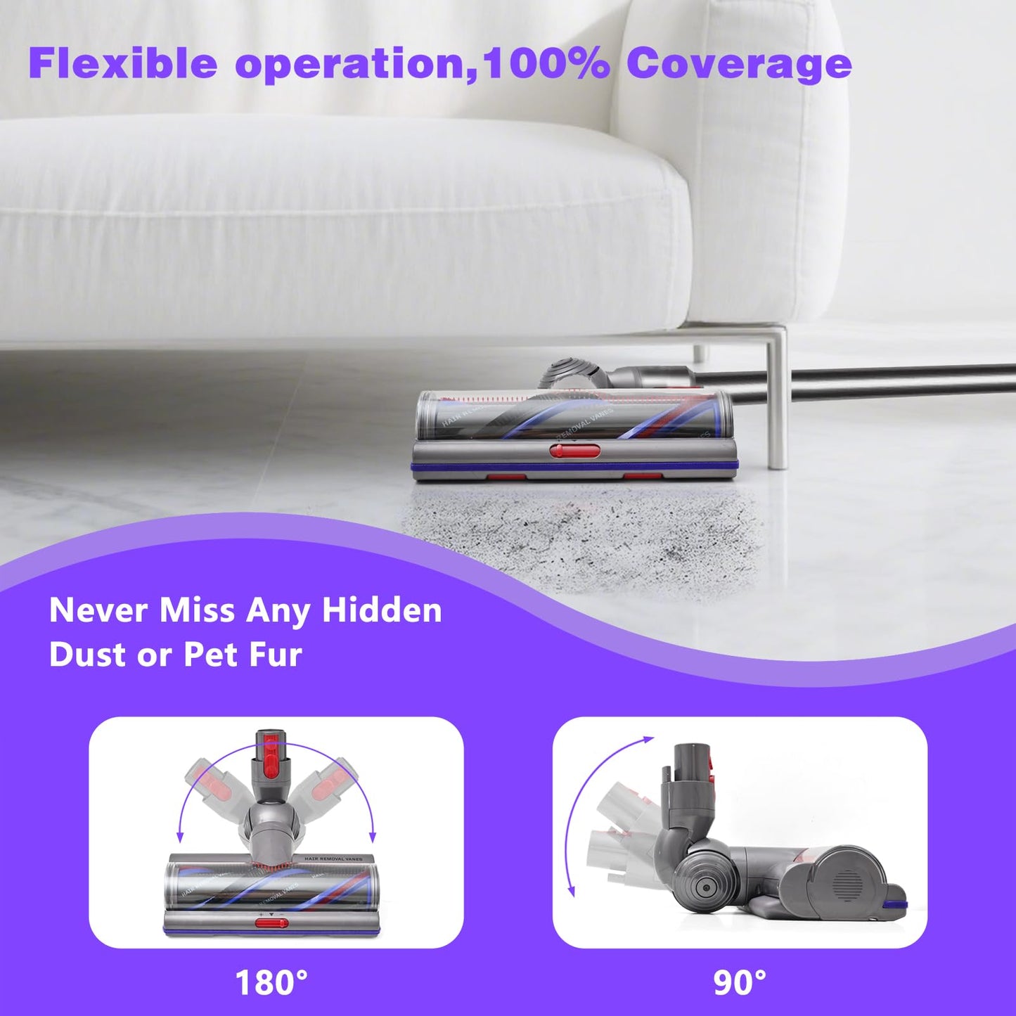 Upgrade High Torque Brush Head Replacement Vacuum Head for Dyson V7 V8 Cyclone V10 V11 V15 SV10 SV11 SV12 SV14 SV15 Cordless Vacuum Cleaner, Quick Release Motor-Head Brush for,Adjustable Suction