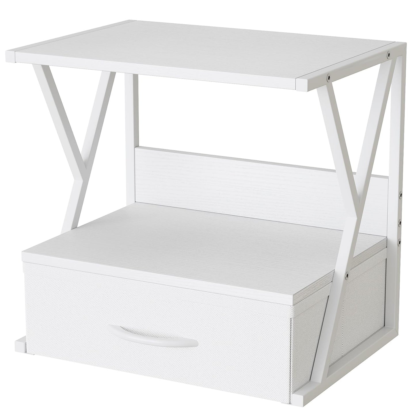 aboxoo Printer Stand for Desk with Storage Drawer, 2 Tier Desktop Or UnderDesk Shelf, Multi-Purpose Desk Organizer for Home Office, fit Fax Machine/3D Printer/Scanner, White