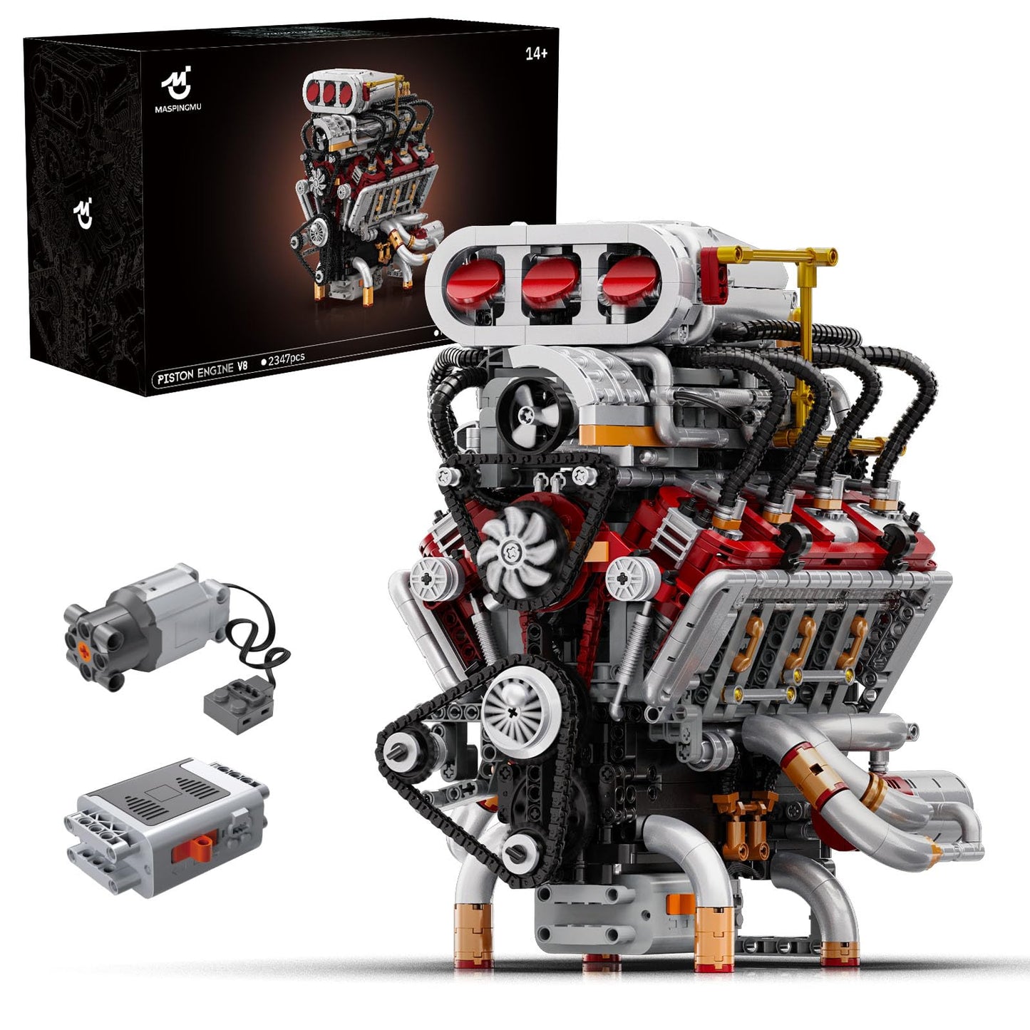 Maspingmu V8 Engine Building Kit for Adults, Build Your Own MOC V8 Engine Model Toy for Display, Compatible with Lego Sets for Adults, STEM Building Project for Muscle car Enthusiasts (2347 PCS)