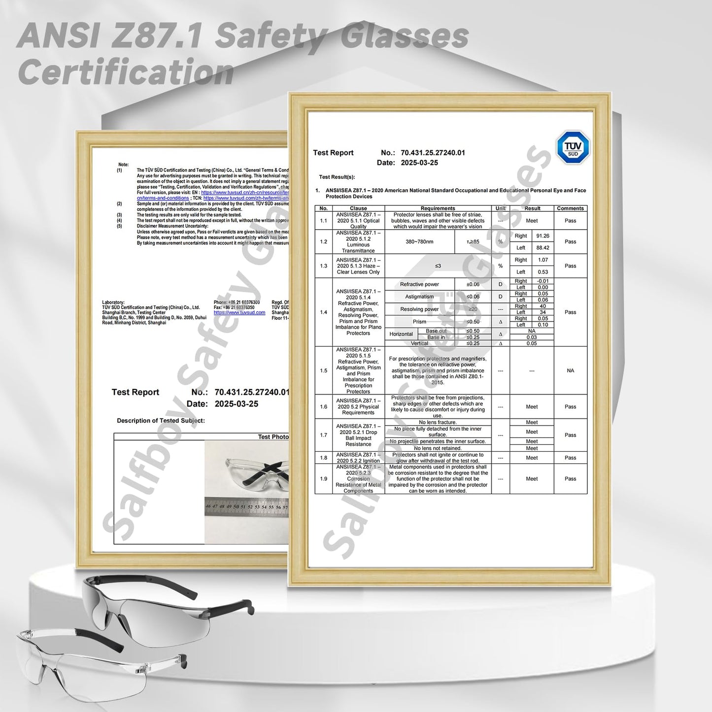 Salfboy Safety Glasses Bulk of 100 ANSI Z87.1 Protective Eyewear Scratch-Resistant for Work, Lab, Construction