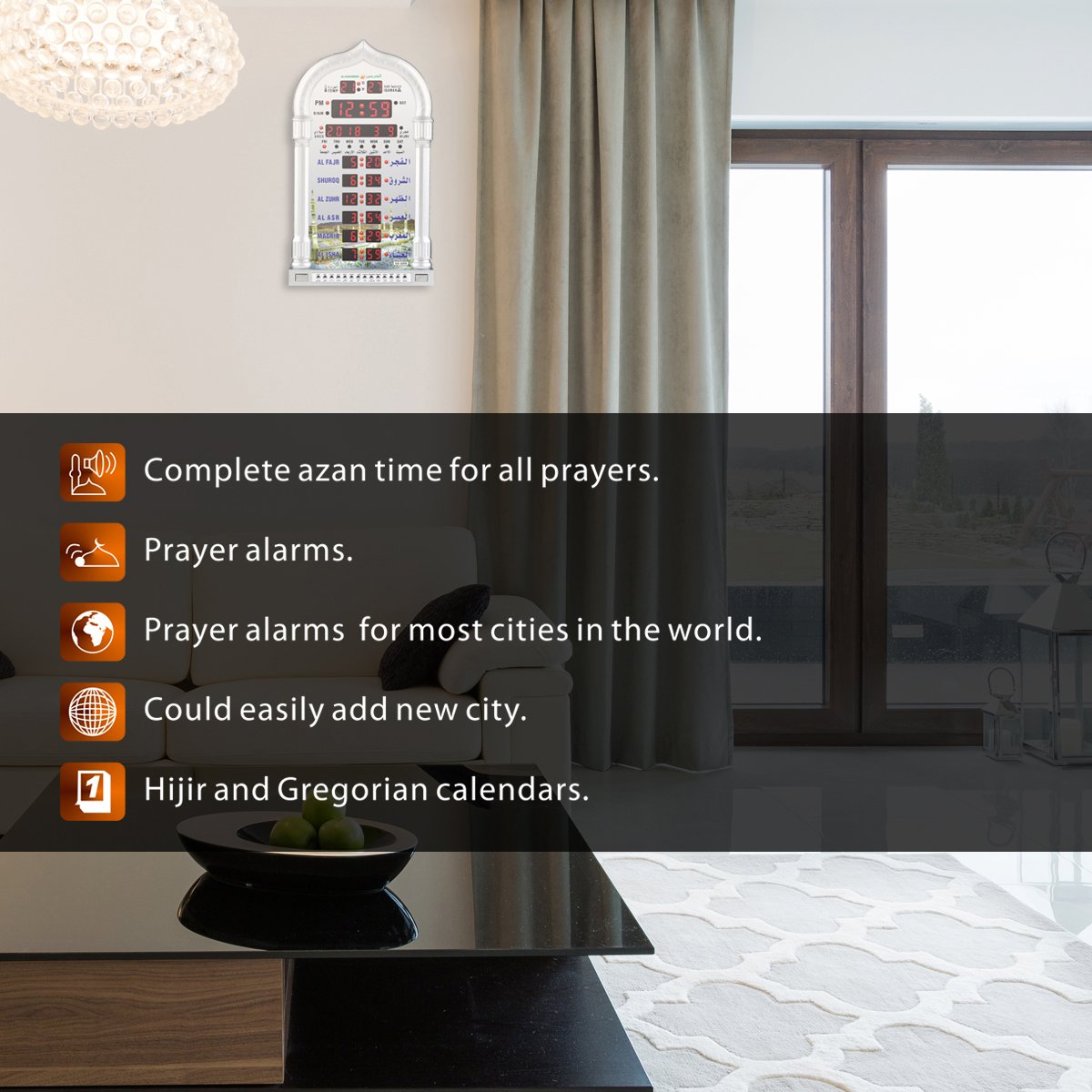 AL-HARAMEEN Azan Clock,Led Prayer Clock,Wall Clock,Read Home/Office/Mosque Digital Clock/Decorative Clock HA-4008 (Gray)