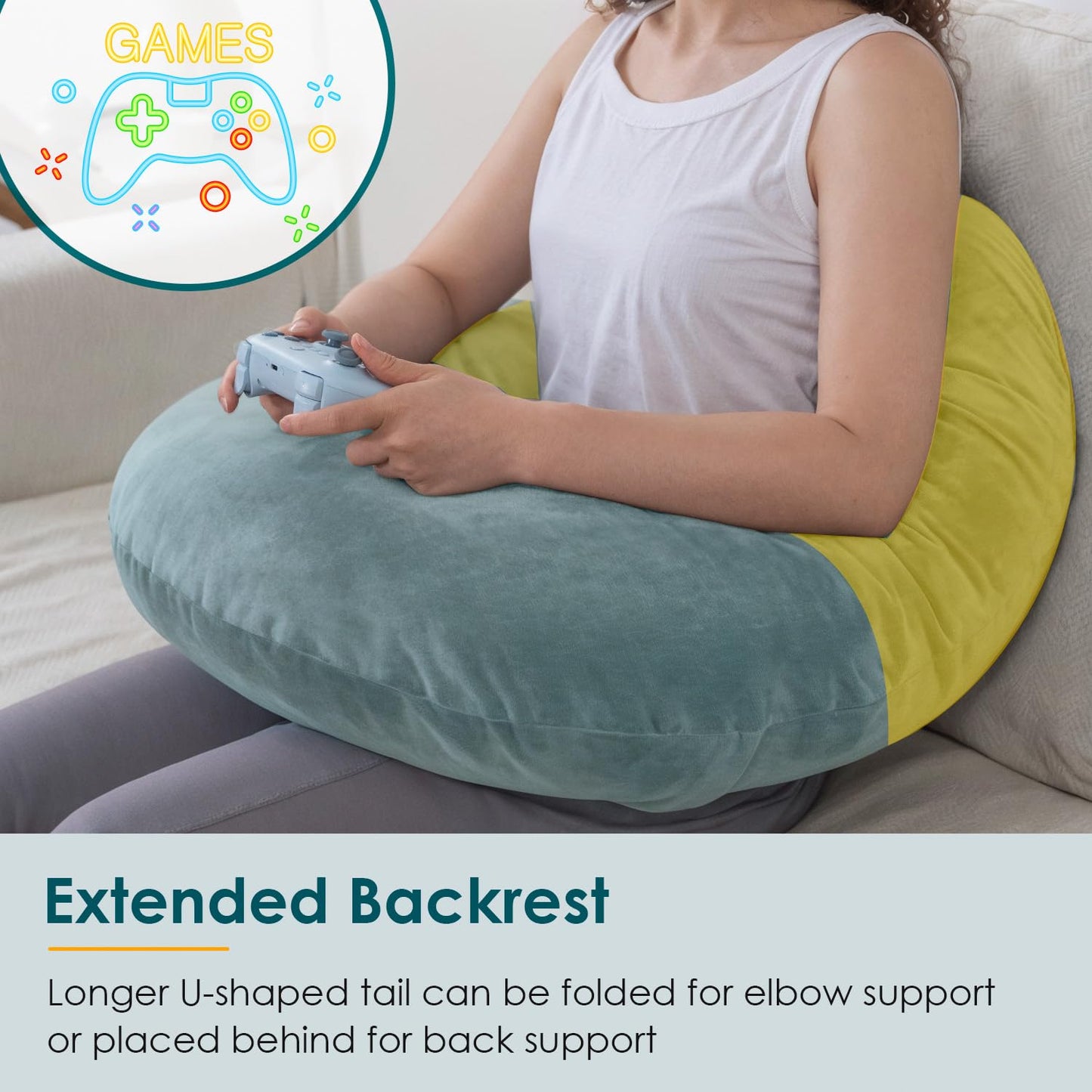 QUEEN ROSE Reading Pillow, Gaming Pillow for Lap, Sitting in Bed or Sofa, Extra Arm Rest for Reading, Playing or Crocheting, Soft Velvet Green