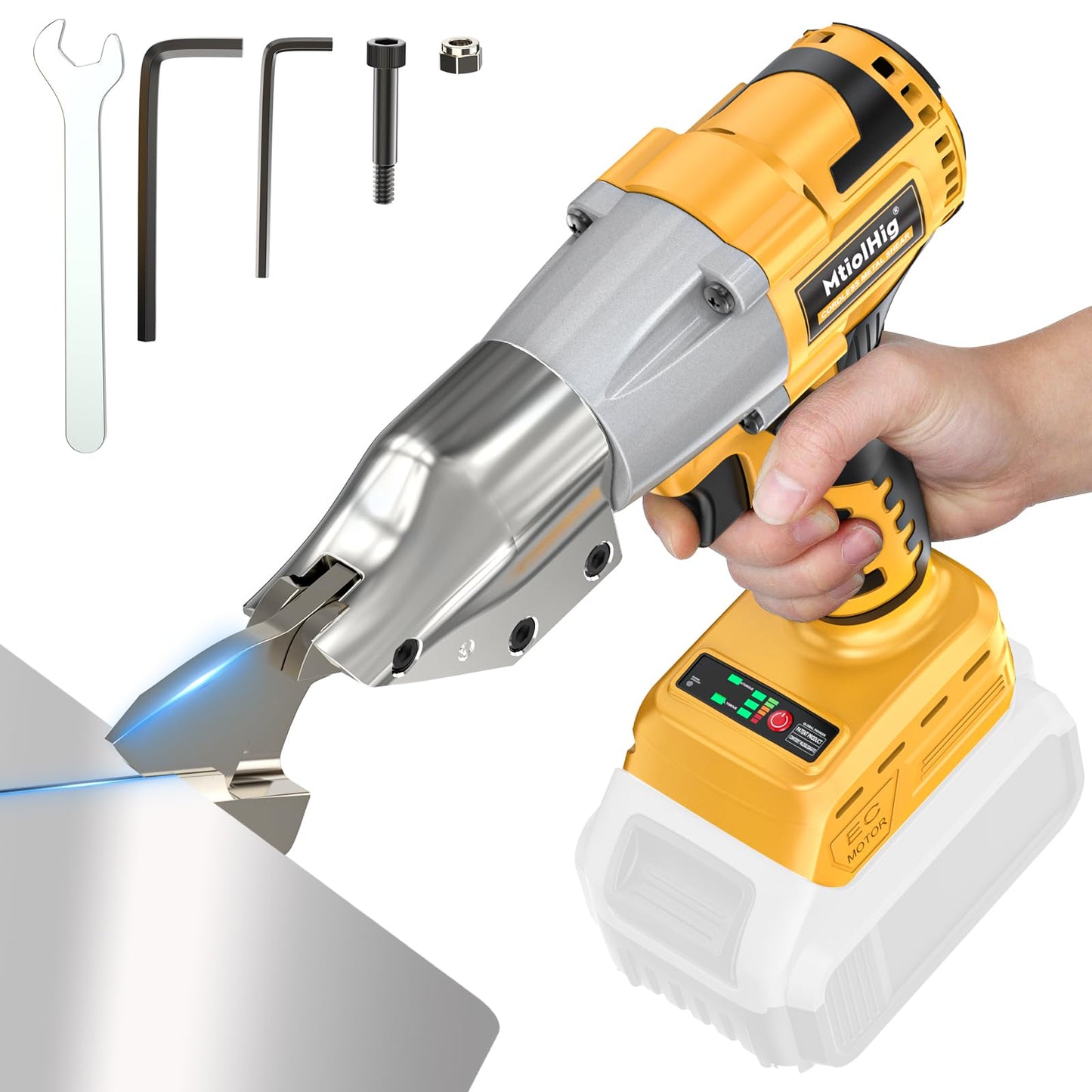MtiolHig Cordless Sheet Metal Cutter: 221 Ft-Lbs Torque, 360 Pivoting Head, Cuts 18GA Material, Compatible with Dewalt 20V Battery