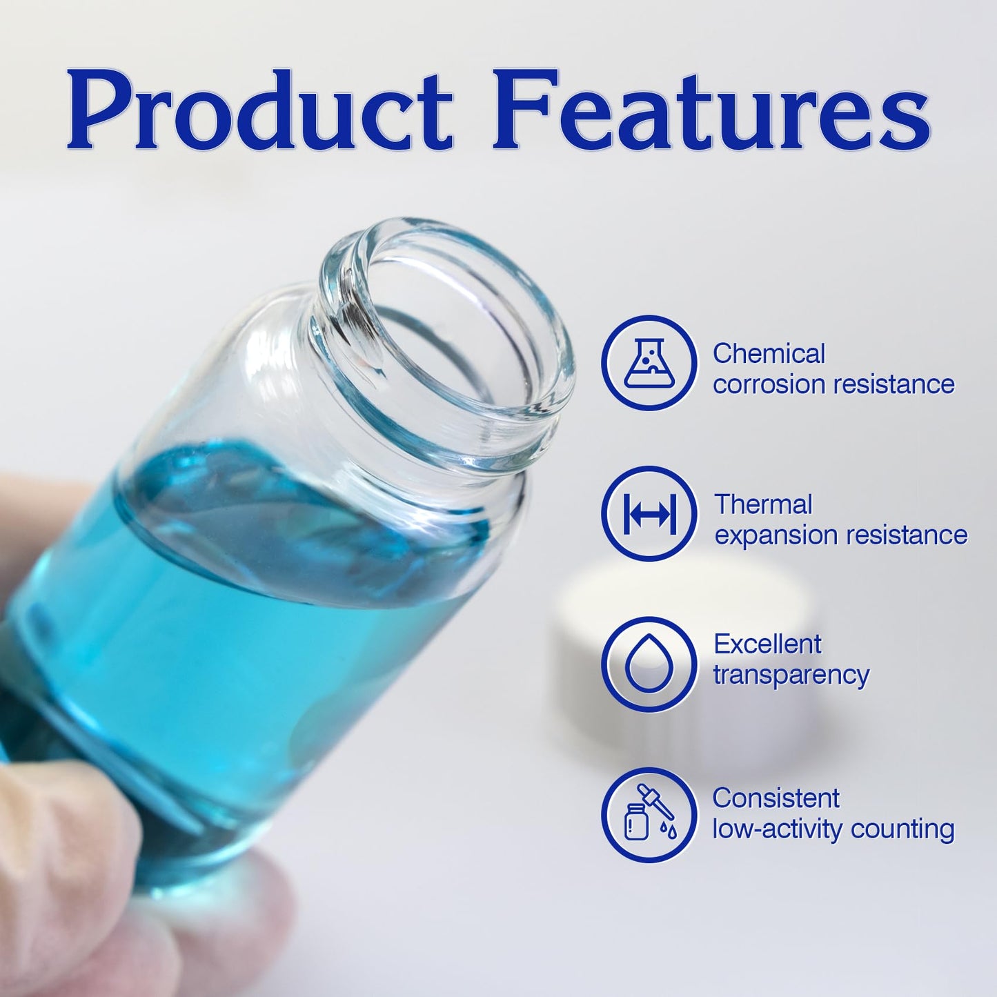 ALWSCI 20 ml Scintillation Vials Liquid Borosilicate Glass Sample Scintillation Counting Vials, 22-400 White Screw Cap, Silver Aluminum Foil PE Liner, Pack of 100
