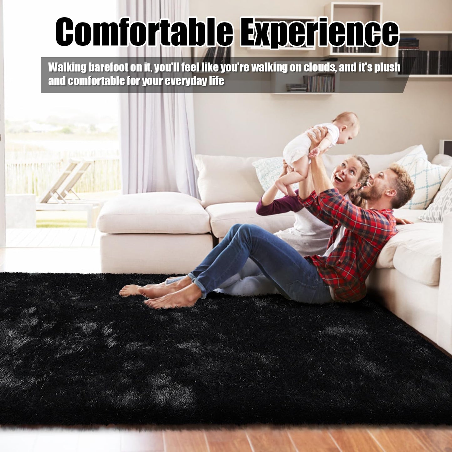 8x10 Fluffy Area Rugs for Living Room,Shag Area Rug for Bedroom,Black Soft Fuzzy Rug Non-Shedding Indoor Plush Carpet for Kids Bedroom Nursery Home Decor