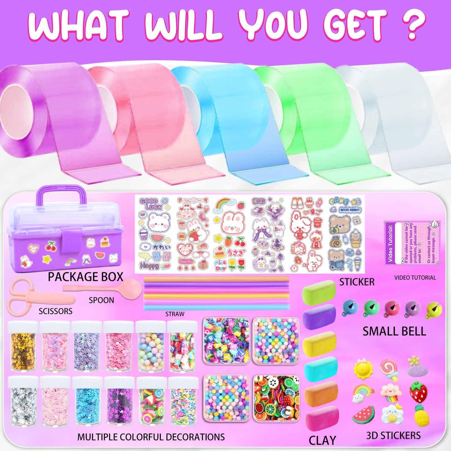 Jimcii Nano Tape Bubble Kit with Purple Box, Squishy Making Maker Kit, Nano Tape Bubbles