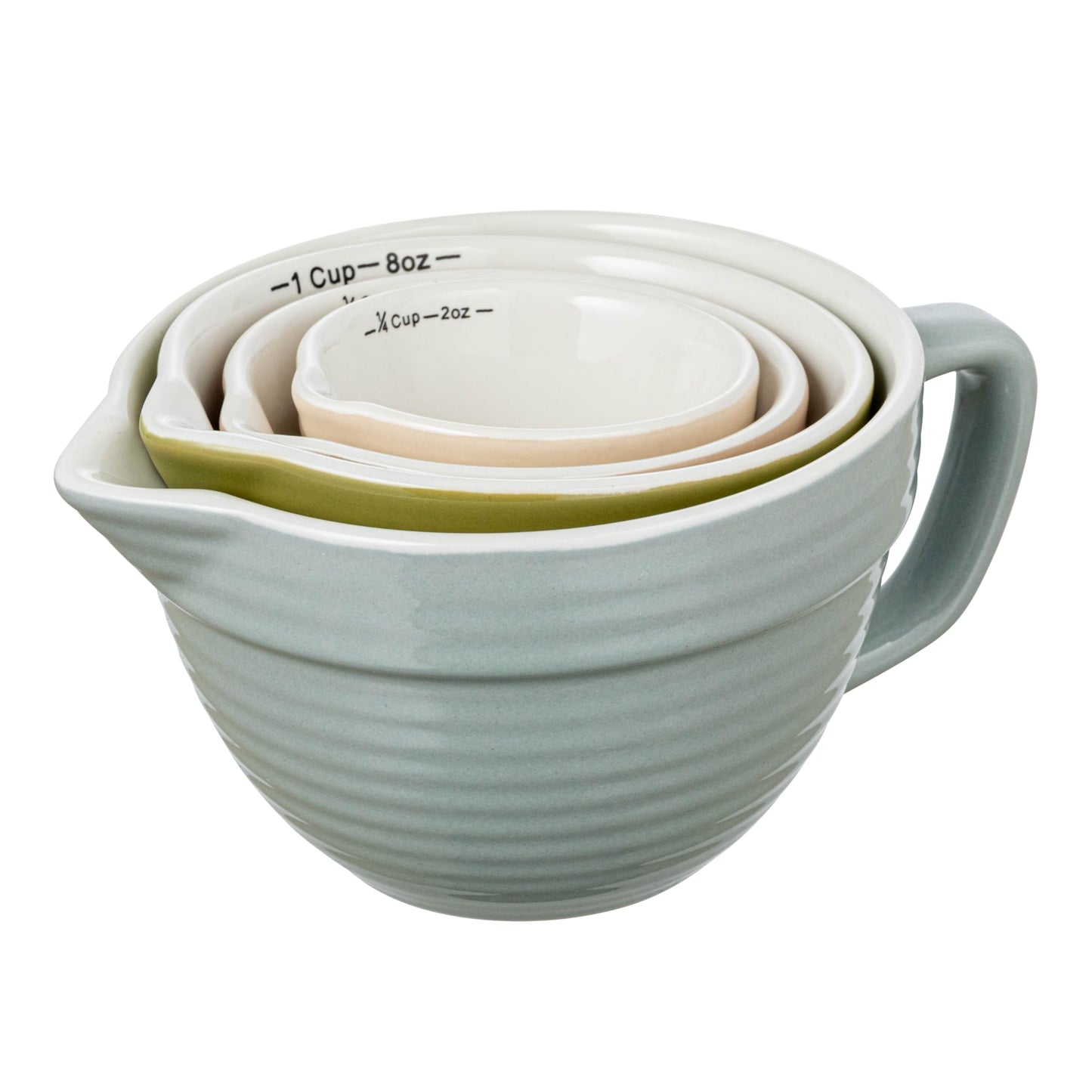 Creative Co-Op Stoneware Batter Bowl Measuring Cups, Set of 4 Sizes, Multicolor