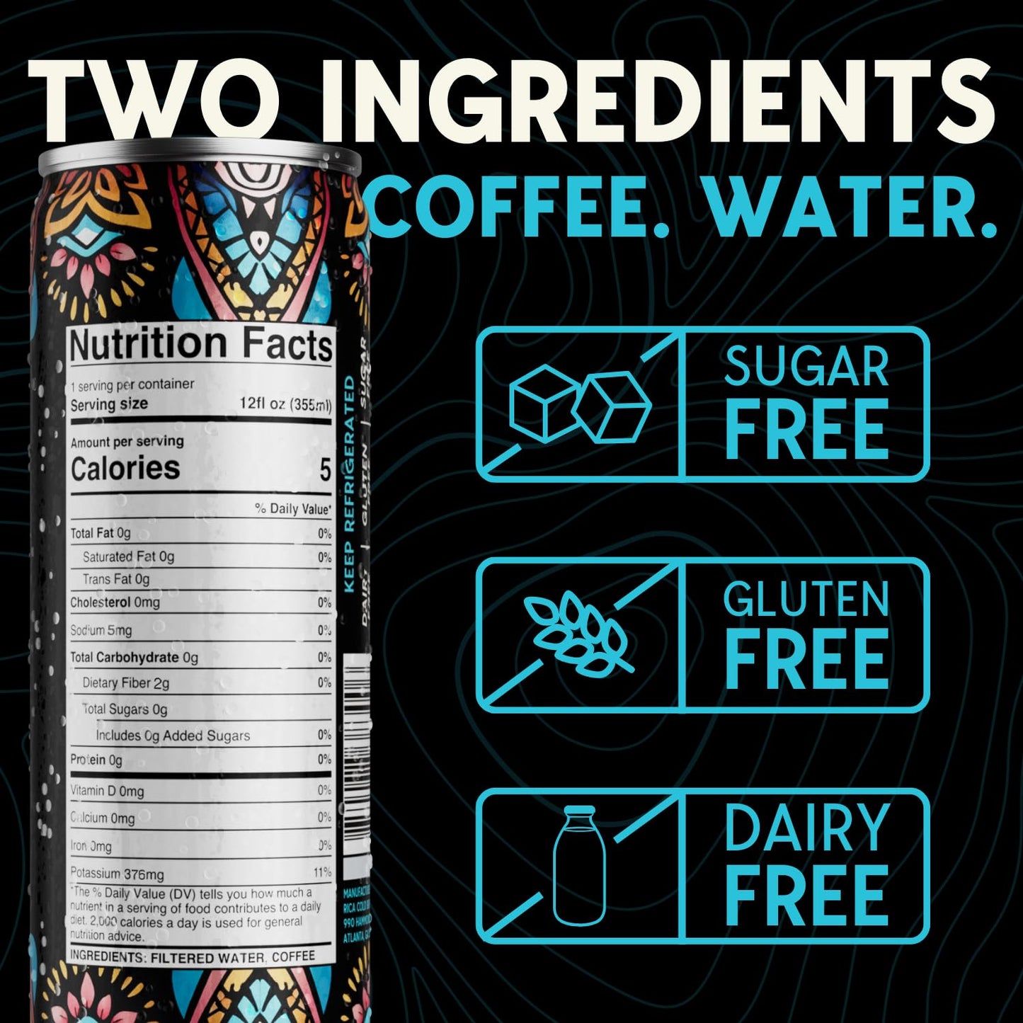 RICA Cold Brew | Mexican Single Origin Dark Roast Coffee From Chiapas | Ready To Drink Black Cold Brew Coffee With 250mg Natural Caffeine | Unsweetened, Low Acid, Shelf Stable 12oz Cans (12 Pack)