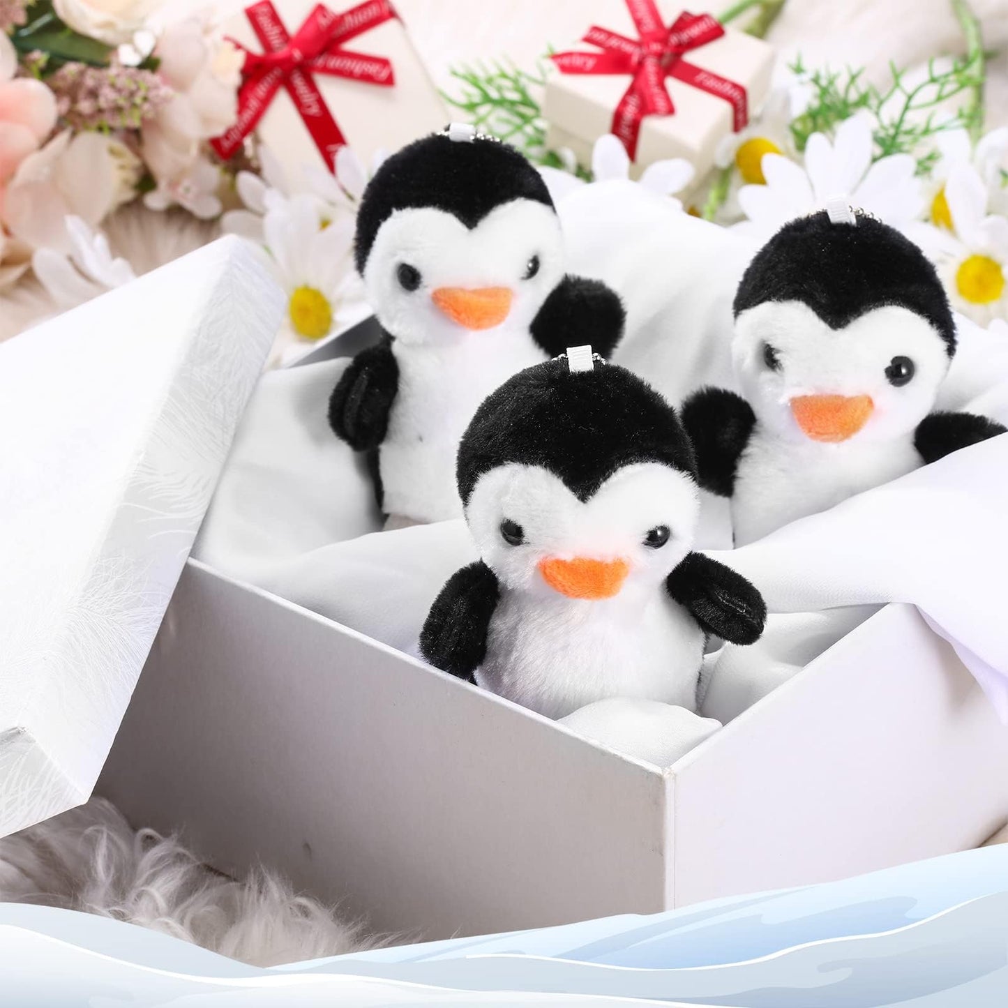 Skylety 16 Pcs 4 Inch Mini Penguin Stuffed Animal Bulk Penguin Plush Keychains for Birthday Xmas Party Favor Gifts (Black)