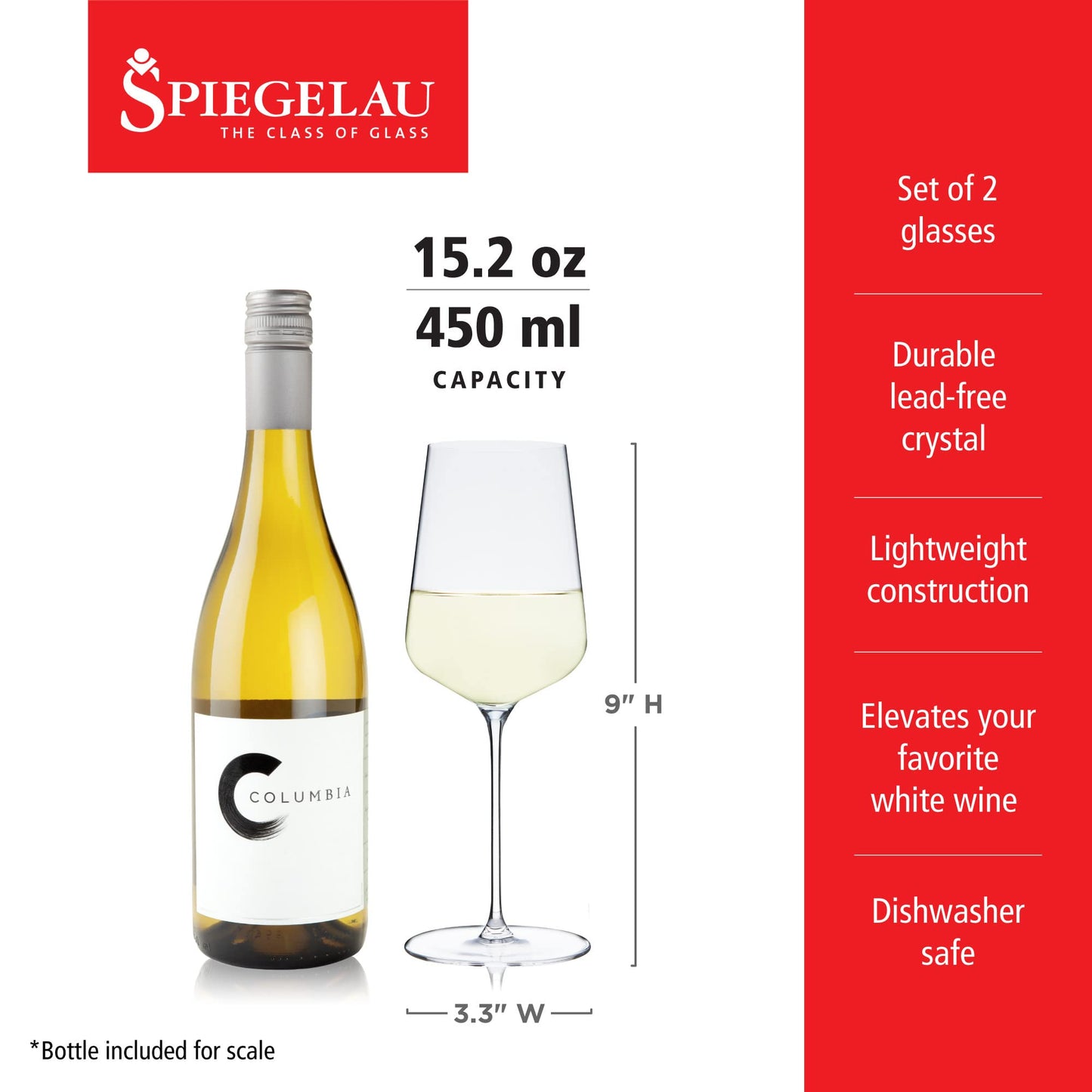 Spiegelau Definition Crystal White Wine Glasses, Sleek and Lightweight Design, Elegant Glassware for Wedding Gifts, Birthday Gifts, Home Bar, Hosting Essentials, 15.2 oz, Set of 2
