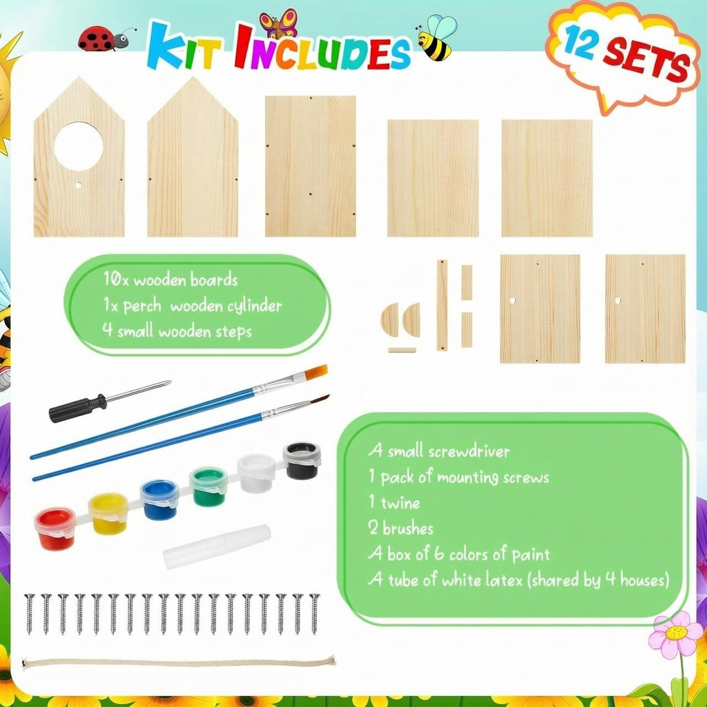 Liliful 6 Pack Birdhouse Kit DIY Wooden Bird House with Paint and Paintbrushes Arts and Crafts Painting Kits for Boys Girls Adults Build Paint Classroom Birthday Indoor Outdoor Craft