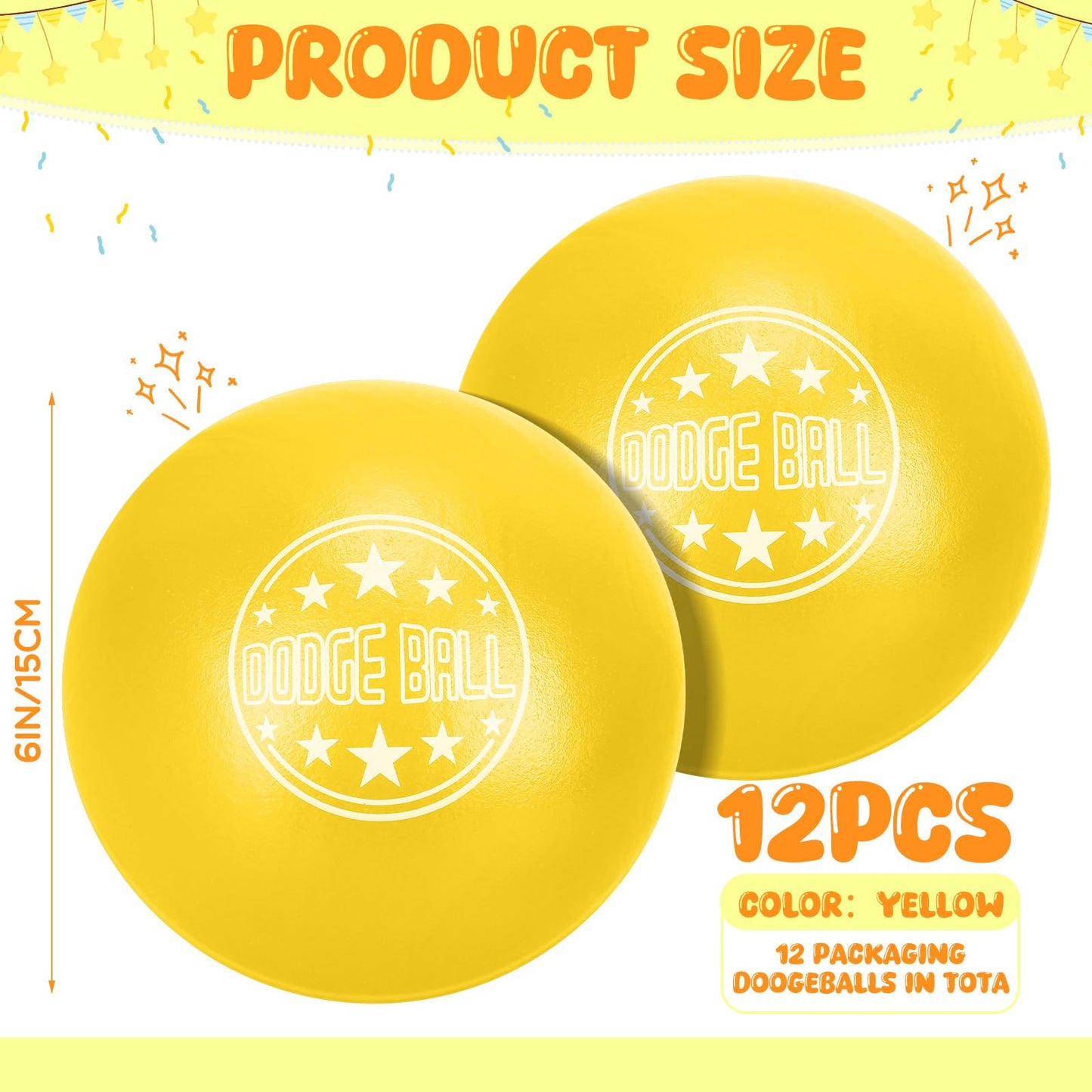Jerify 12 Pcs Foam Dodgeballs Sets, 6 Inch Soft Foam Dodgeball Balls for Kids & Adults, Non-Sting Playground Sports Equipment for Outdoor & School Games(Yellow)