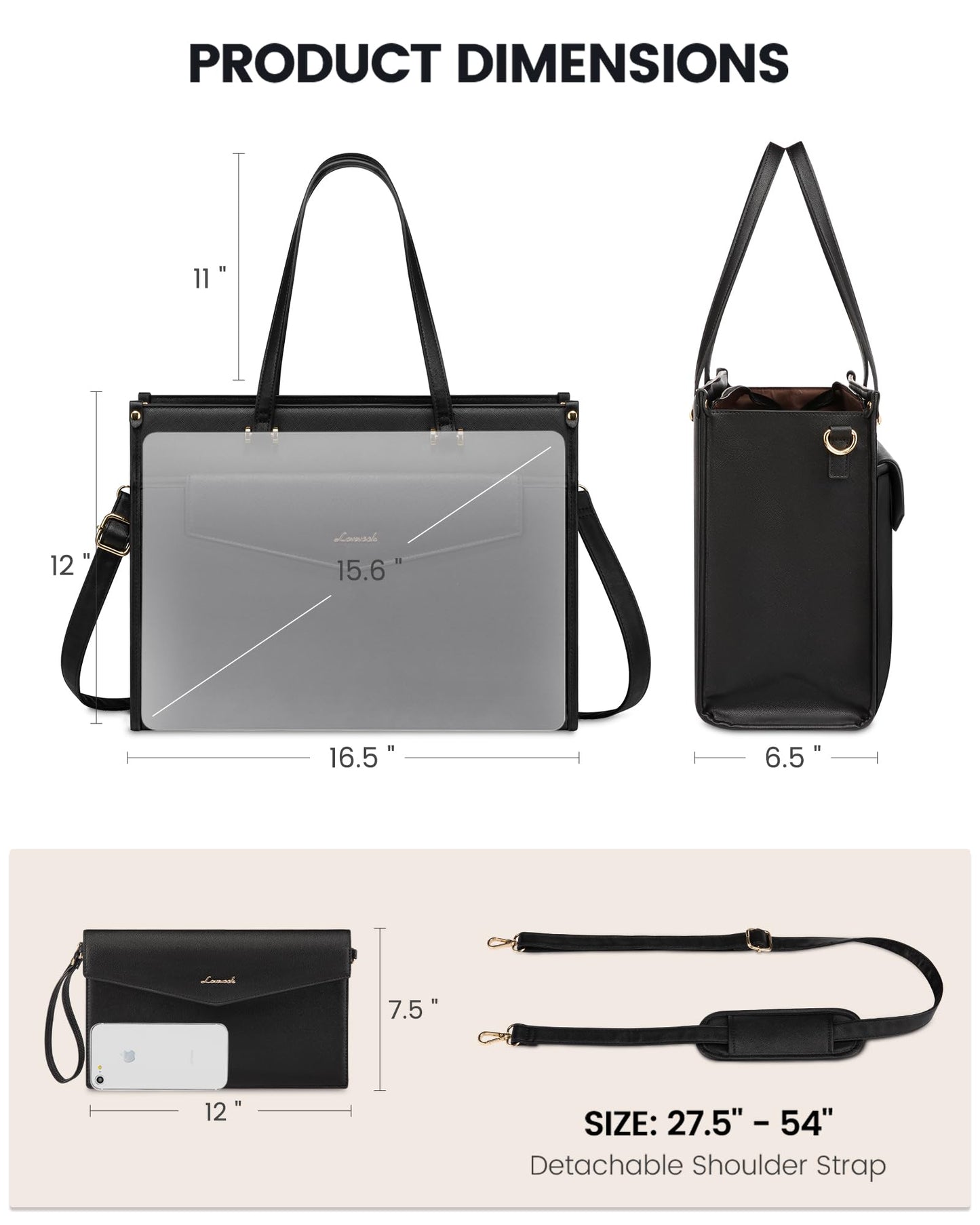 LOVEVOOK Laptop Tote Bag for Women, 15.6 inch 2-in-1 Professional Work Bag Business Briefcase with Clutch Purse, Waterproof Leather Computer Handbag for Teacher Office Travel