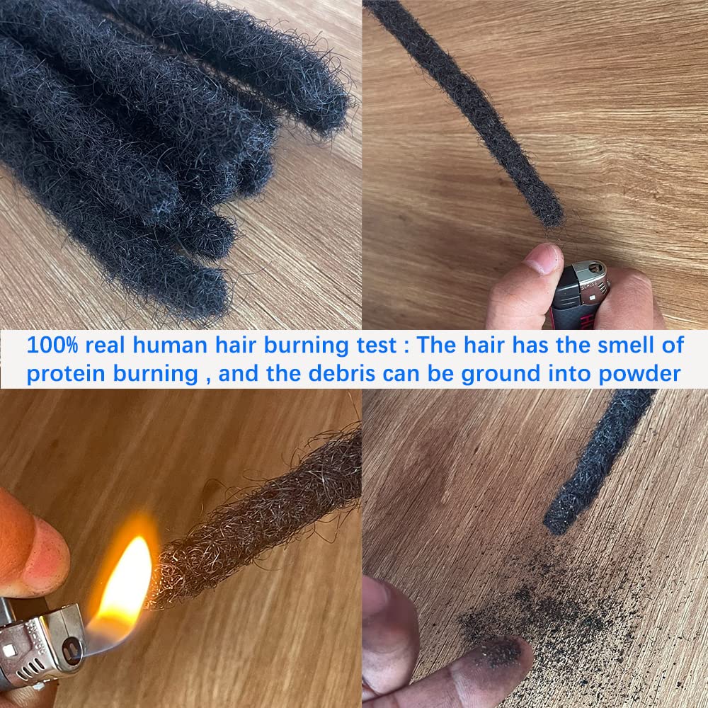 6 Inch 0.4cm Thickness Dreadlock Extensions Human Hair 30 Strands Locs Extensions Real Human Hair, Natural Black for Women Men Kids Full Handmade Permanent Locs Can Be Dyed and Bleached