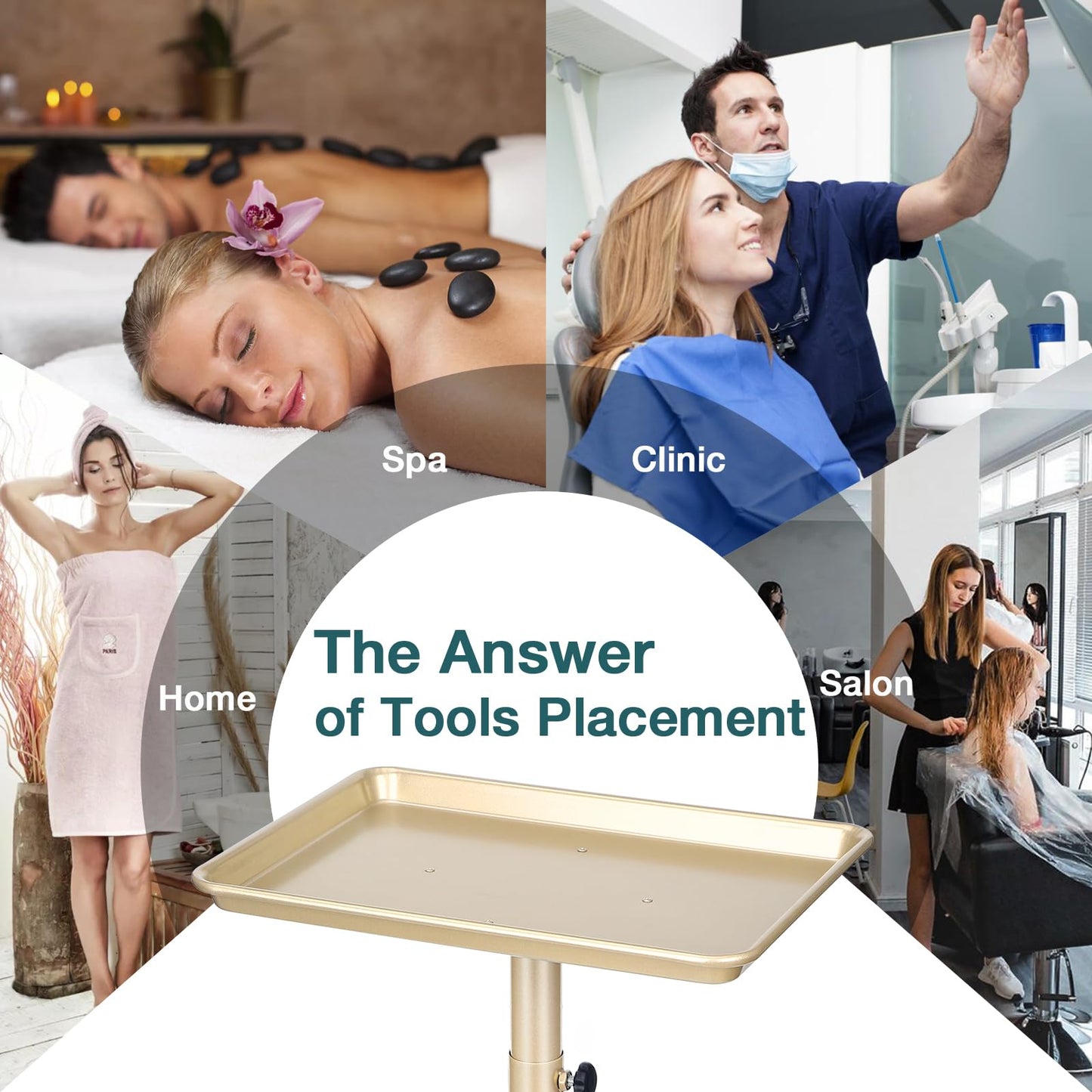 Salon Tray, Champagne Gold Salon Rolling Tray with Adjustable Height, Hair Stylist Tray, Suitable for Tattoo Tray and Dental Tray