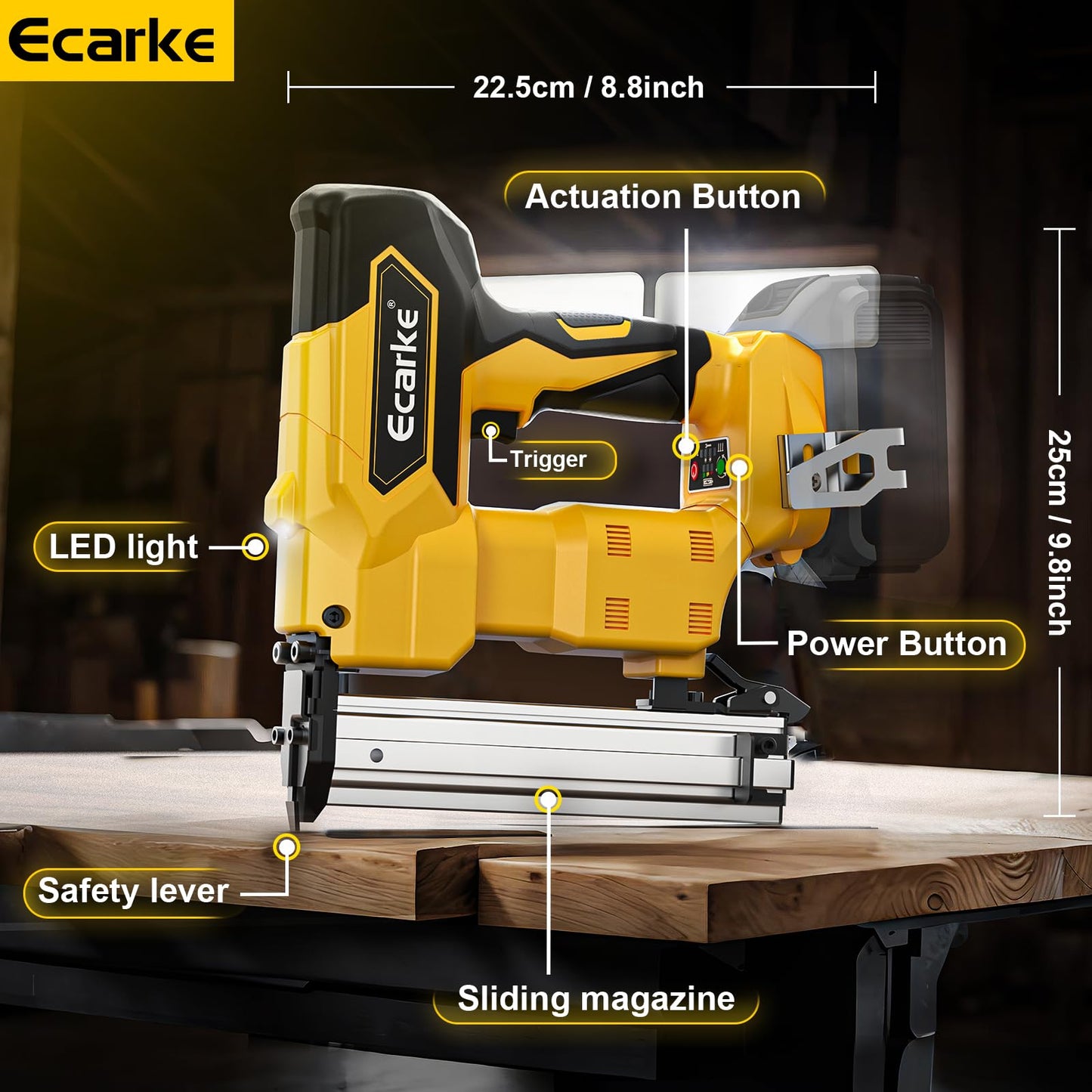 18GA Cordless Brad Nailer for Dewalt 20V Battery: Brushless Electric Nail Gun with 1000 Nials - 2 Mode 18 Gauge Nail Gun 20v Tool,5/8 to 1-1/4 Inch for Upholstery Woodworking Carpentry(Tool Only)