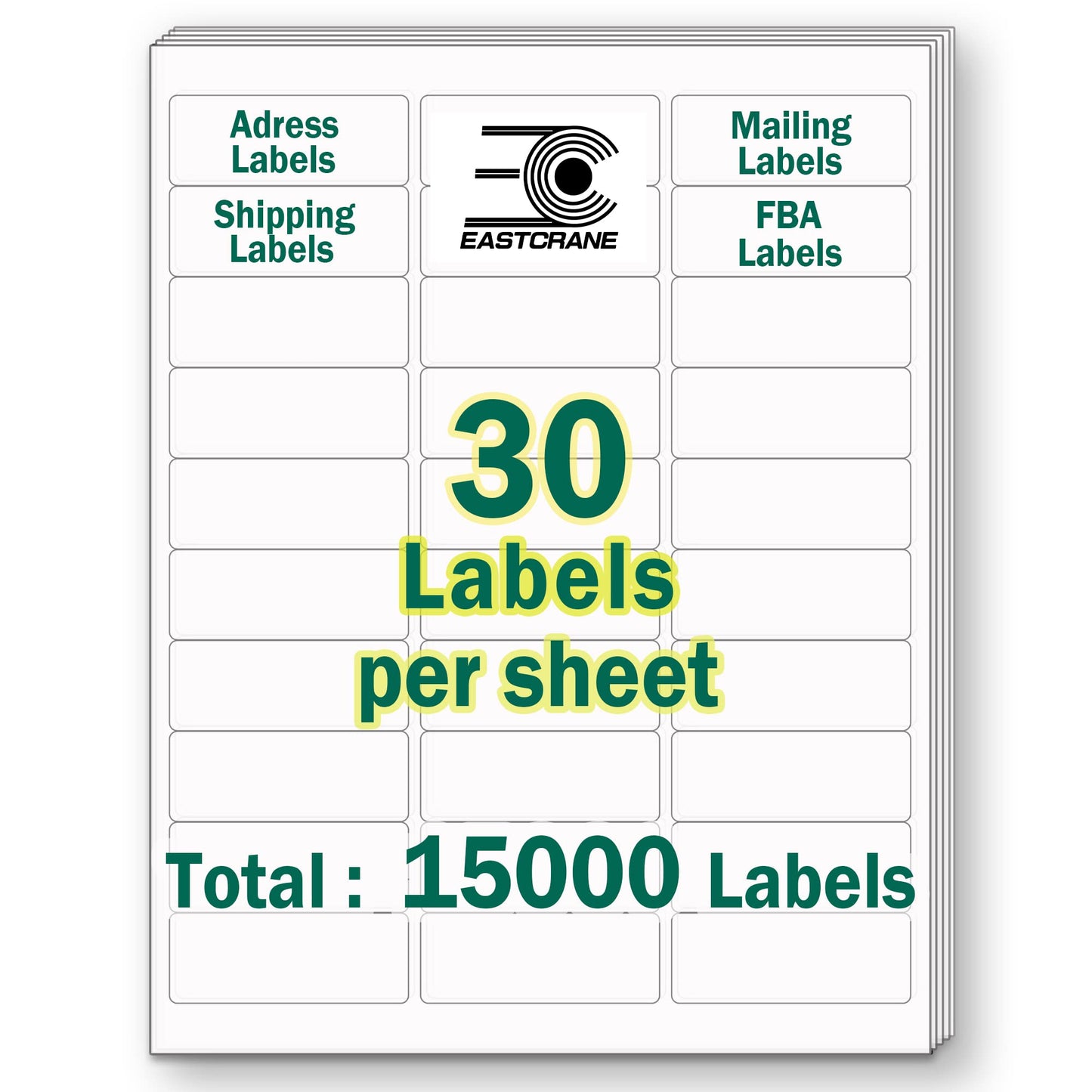 EastCrane 15,000 Printable Mailing Address Labels, White Blank Labels for Laser/Inkjet Printer, Permanent Adhesive