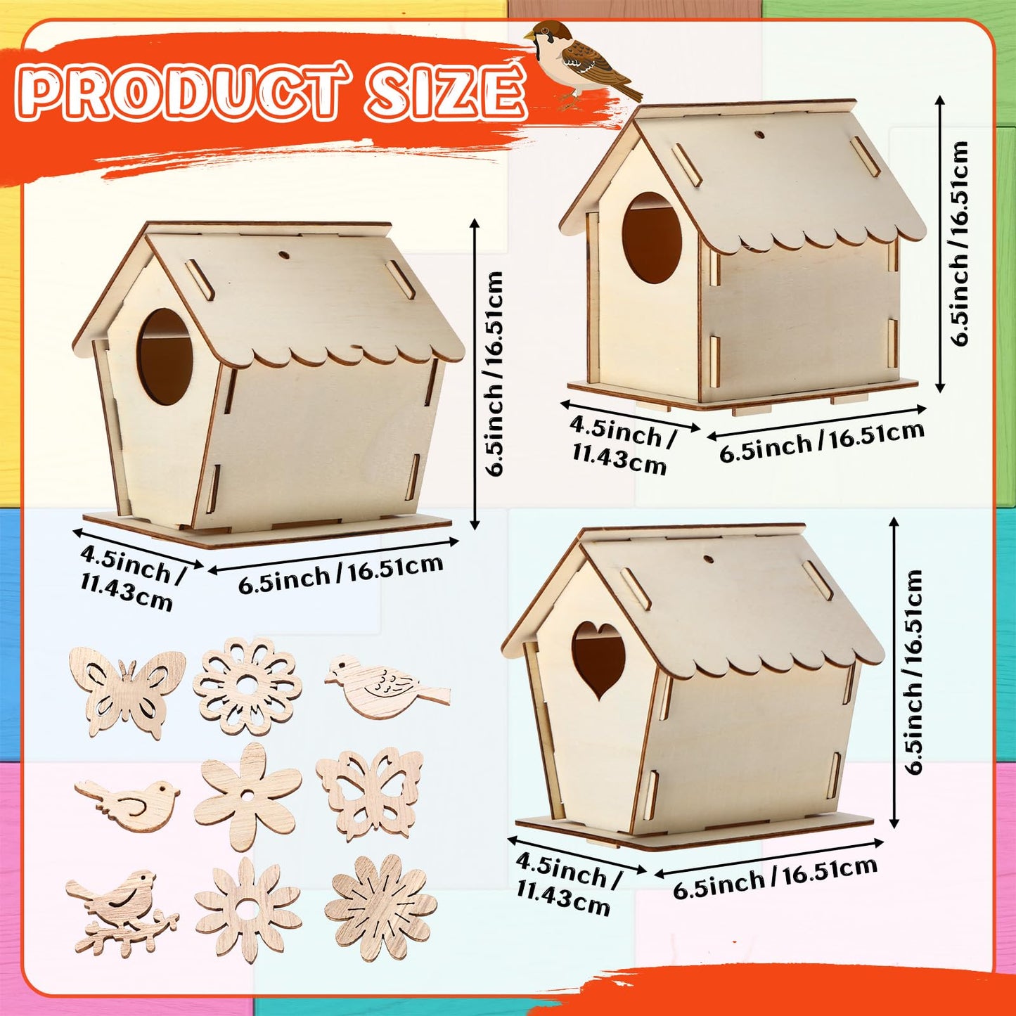 Tuanse 107 Pcs Wooden Birdhouse DIY Kits Includes 21 Unfinished Wood Mini Bird House 24 Watercolor Pen 50 Bird Butterfly Flower Slices 12 Animal Stickers for Adults DIY Craft Making Supplies (Classic)